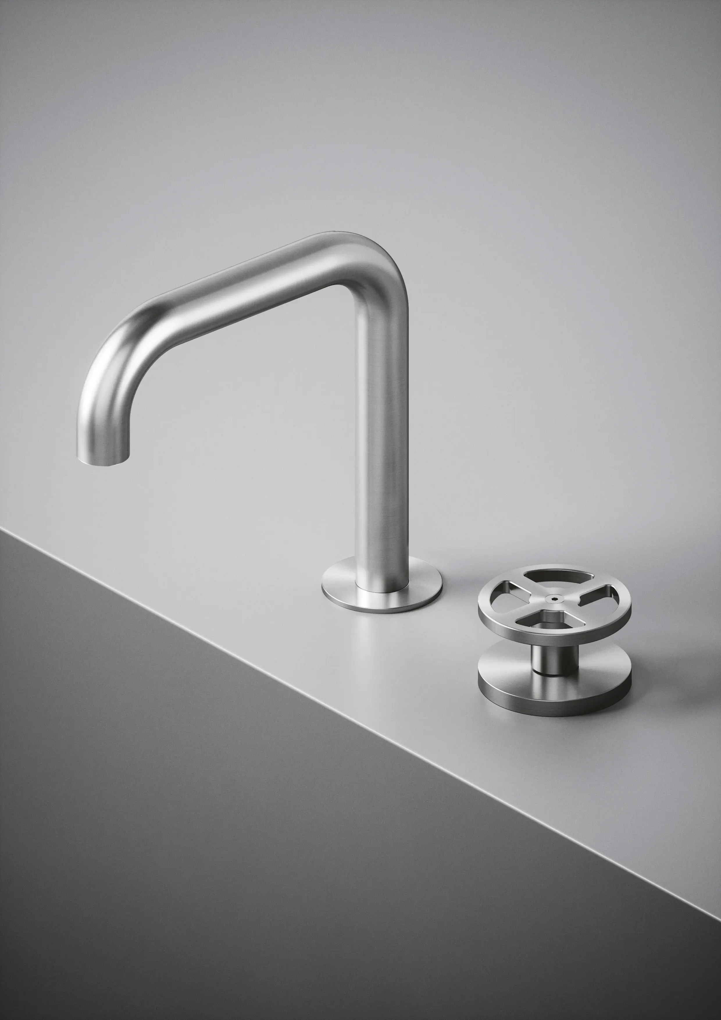 Quadrodesign - Valvola02 | Two-hole hydroprogressive mixer swivelling spout.