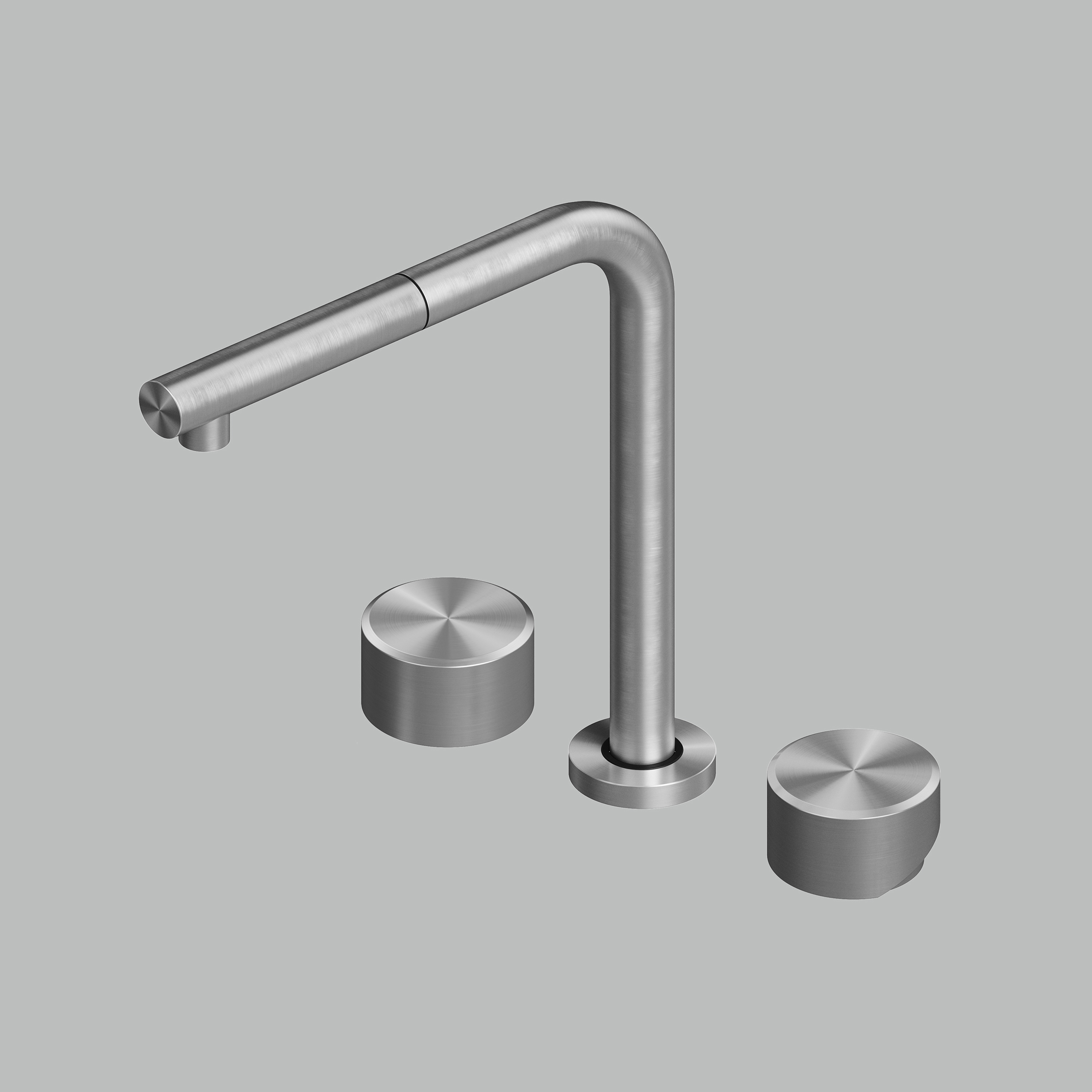 Vertoon produk AISI316L stainless steel deck mounted mixer set with swivelling, collapsible
and extractable spout, with remote control for water treatment. Collapses
down to 6cm. van vervaardiger Quadrodesign