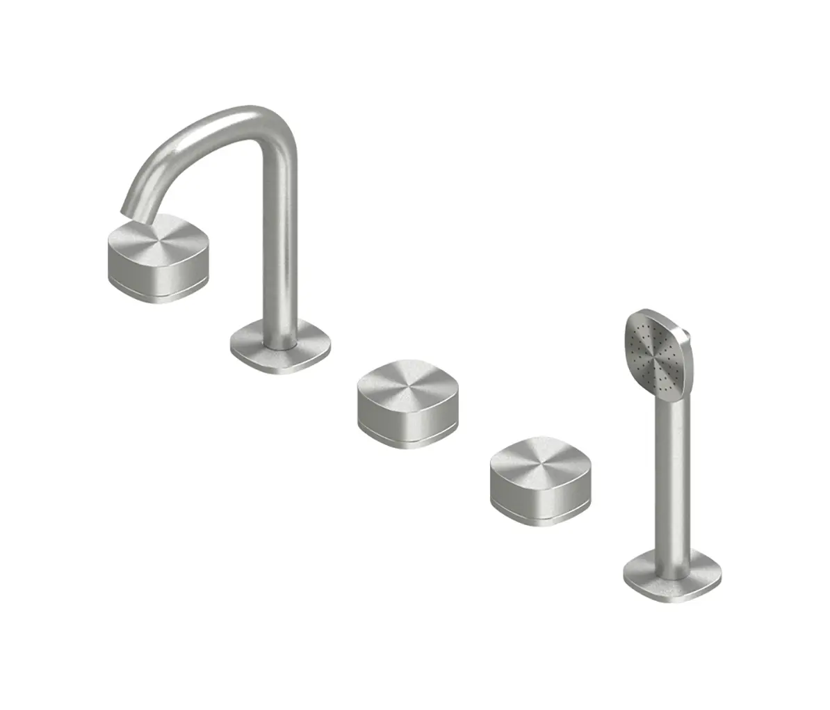 Quadrodesign - Super | Three hole edge bath tap with spout and progressive mixer with shower kit