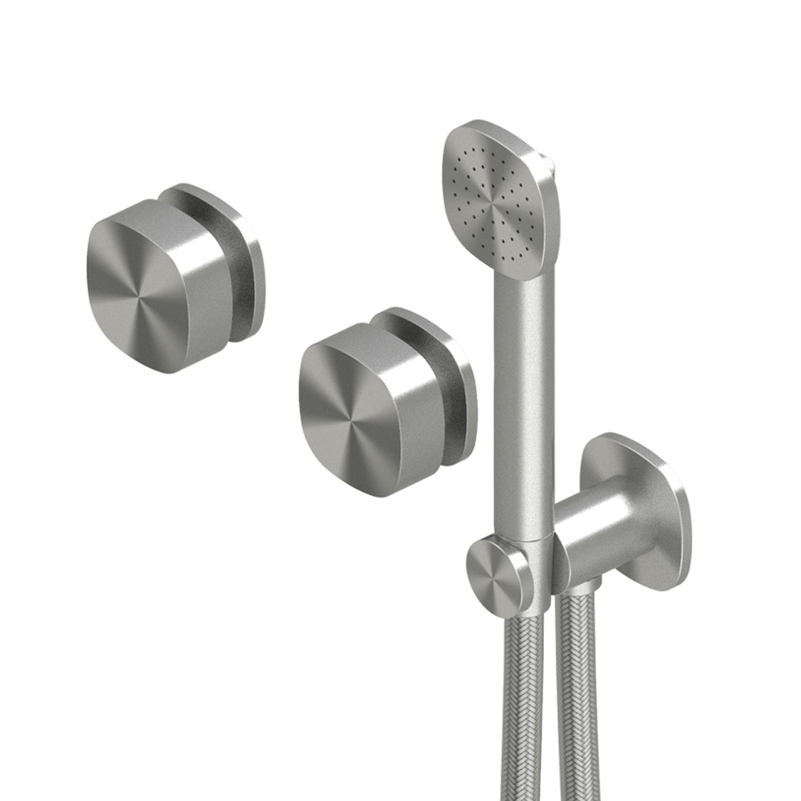 Display product Super | Group of two traditional wall-mounted mixers with shower kit from manufacturer Quadrodesign