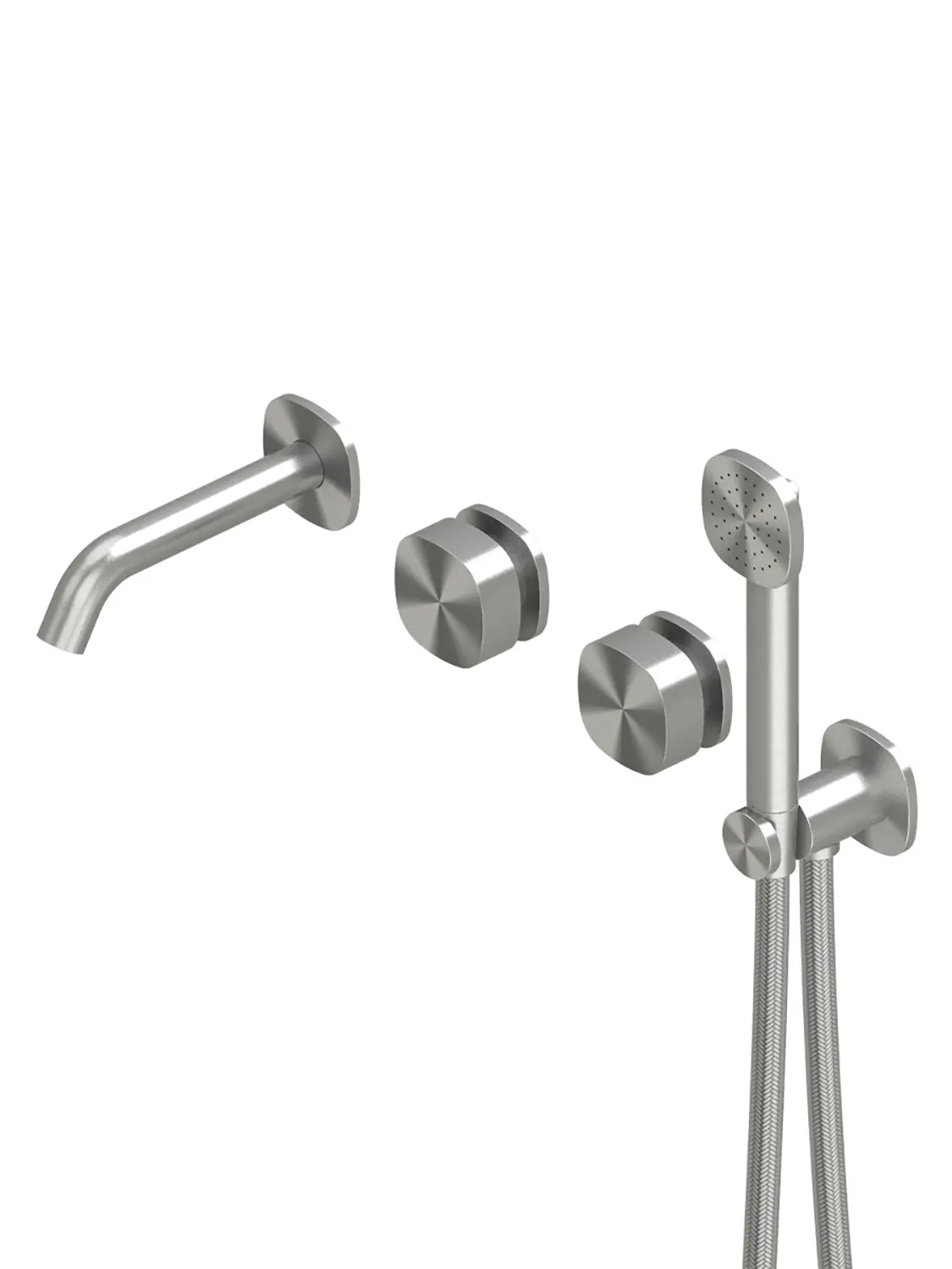 Quadrodesign - Super | Gruppo due miscelatori tradizionali a parete con bocca di erogazione e kit doccia