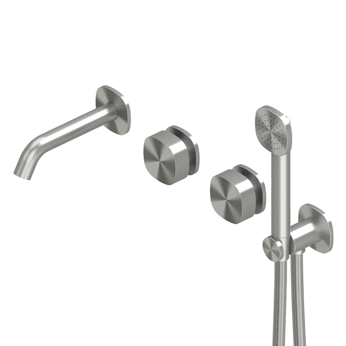 Display product Super | Group of two traditional wall-mounted mixers with spout and shower kit from manufacturer Quadrodesign