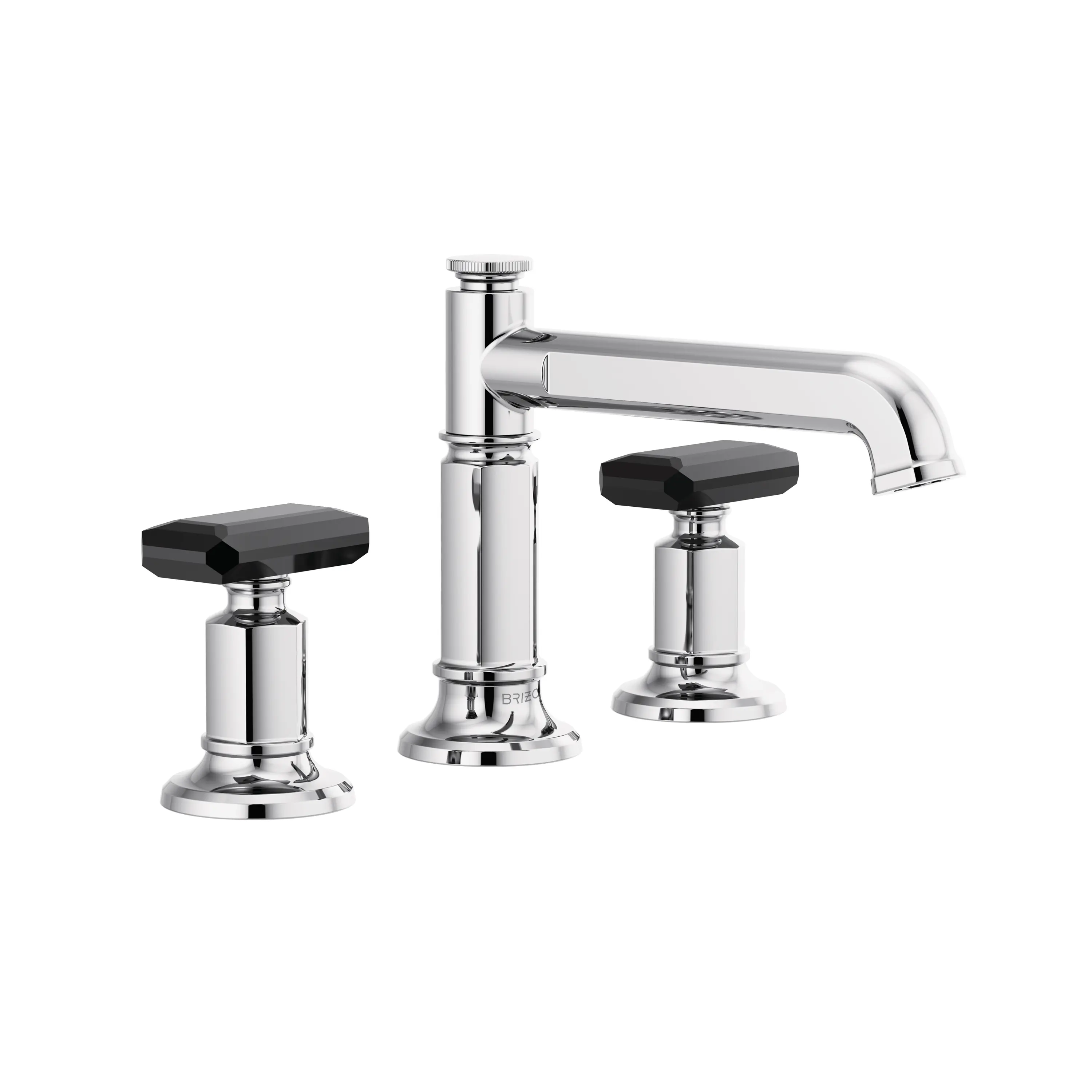 Brizo - Widespread with Column Spout and Black Crystal Knob Handles
