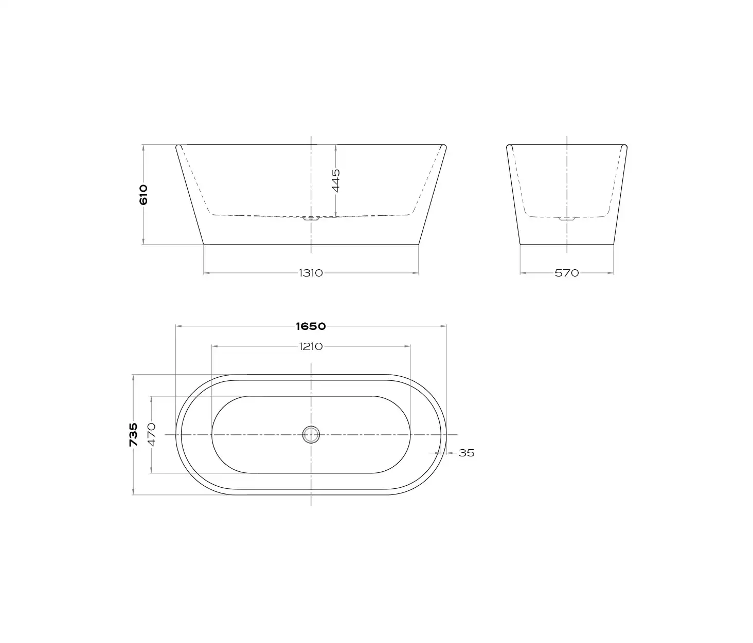 STUDIO 316 | FREESTANDING BATHTUB 1650X735 MM WHITE - Badewannen von ...