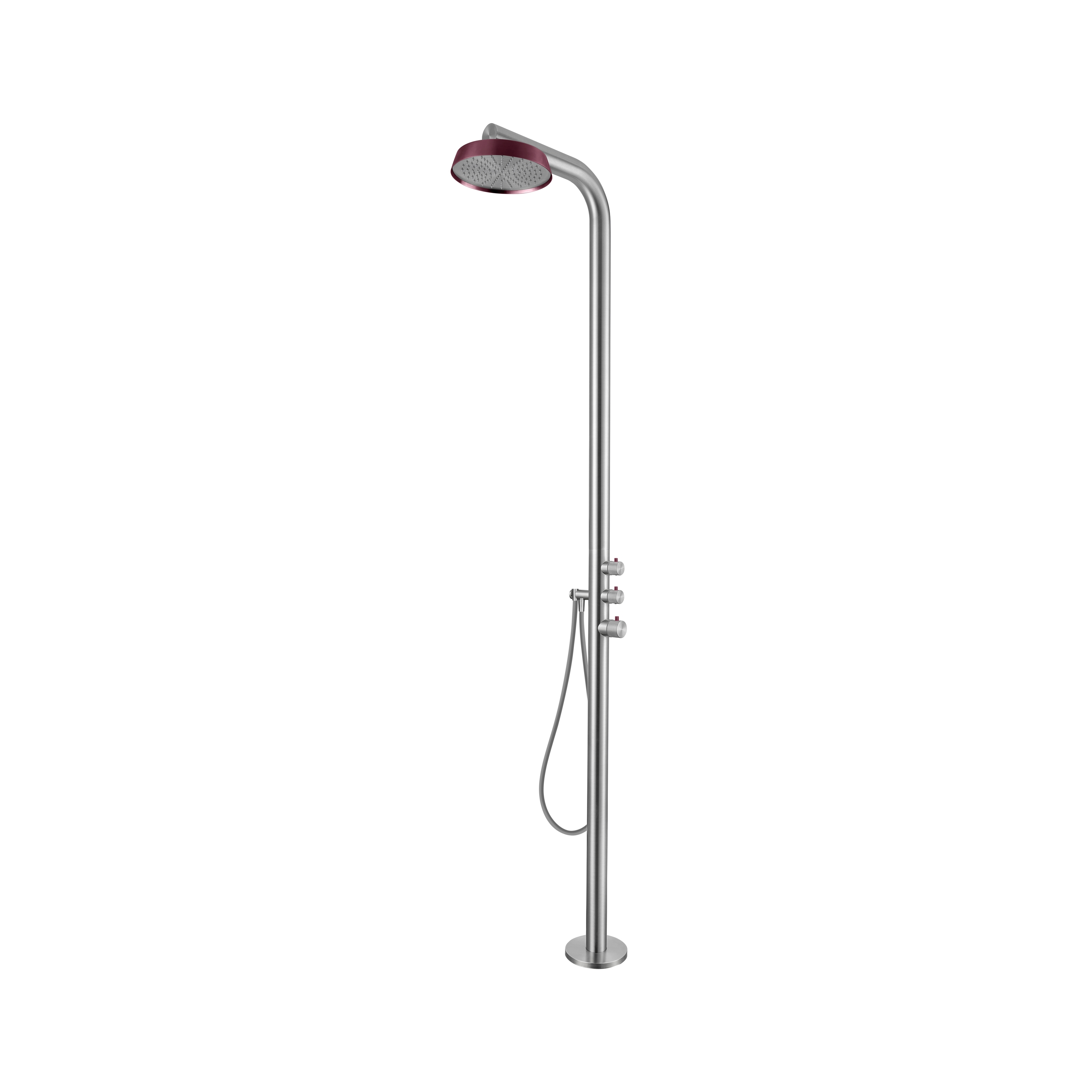 Studio 316 | Outdoor Floor Mounted Shower Column Without Hand Shower Brushed Stainless Steel/Armour Raspberry