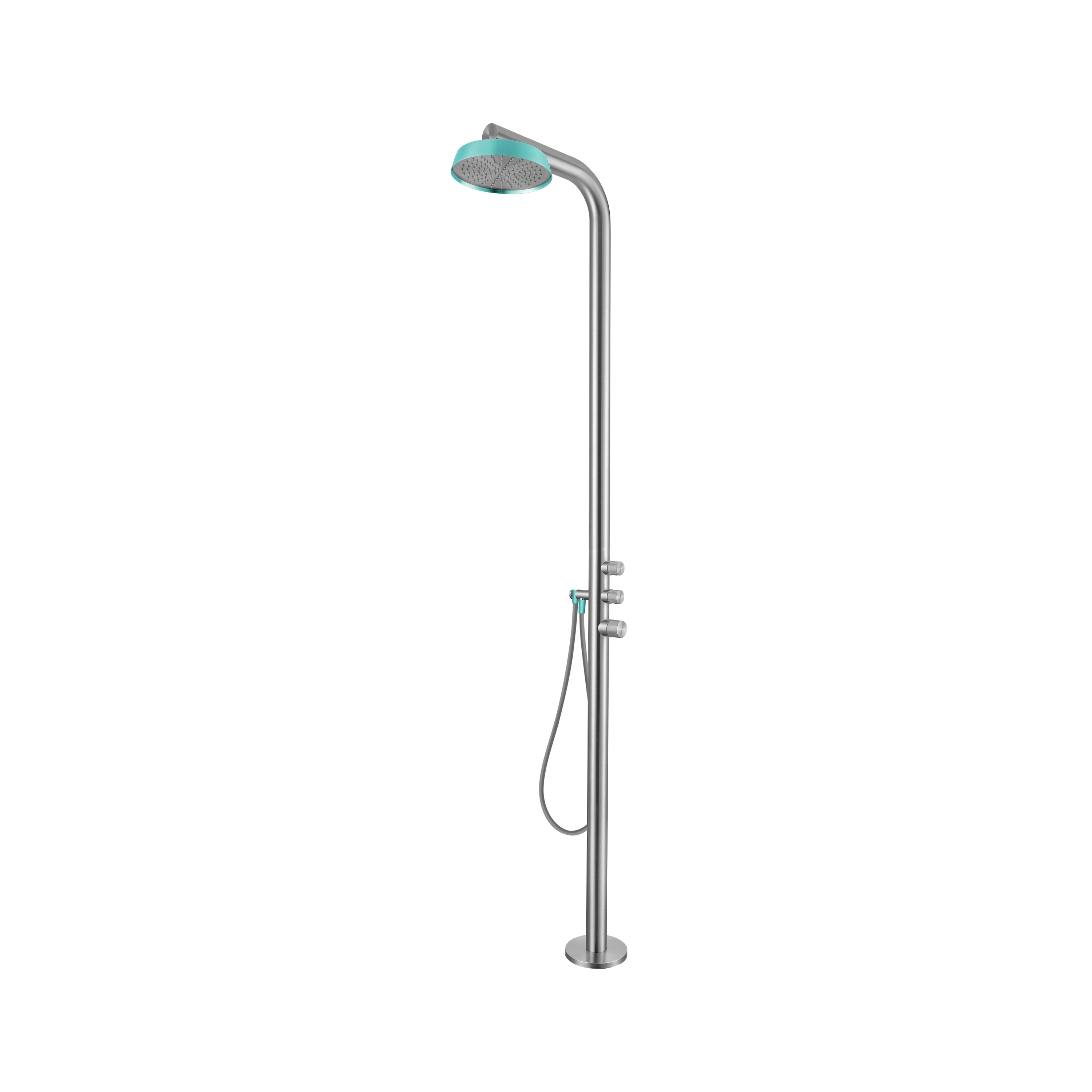 Studio 316 | Outdoor Floor Mounted Shower Column Without Hand Shower Brushed Stainless Steel/Armour Turquoise