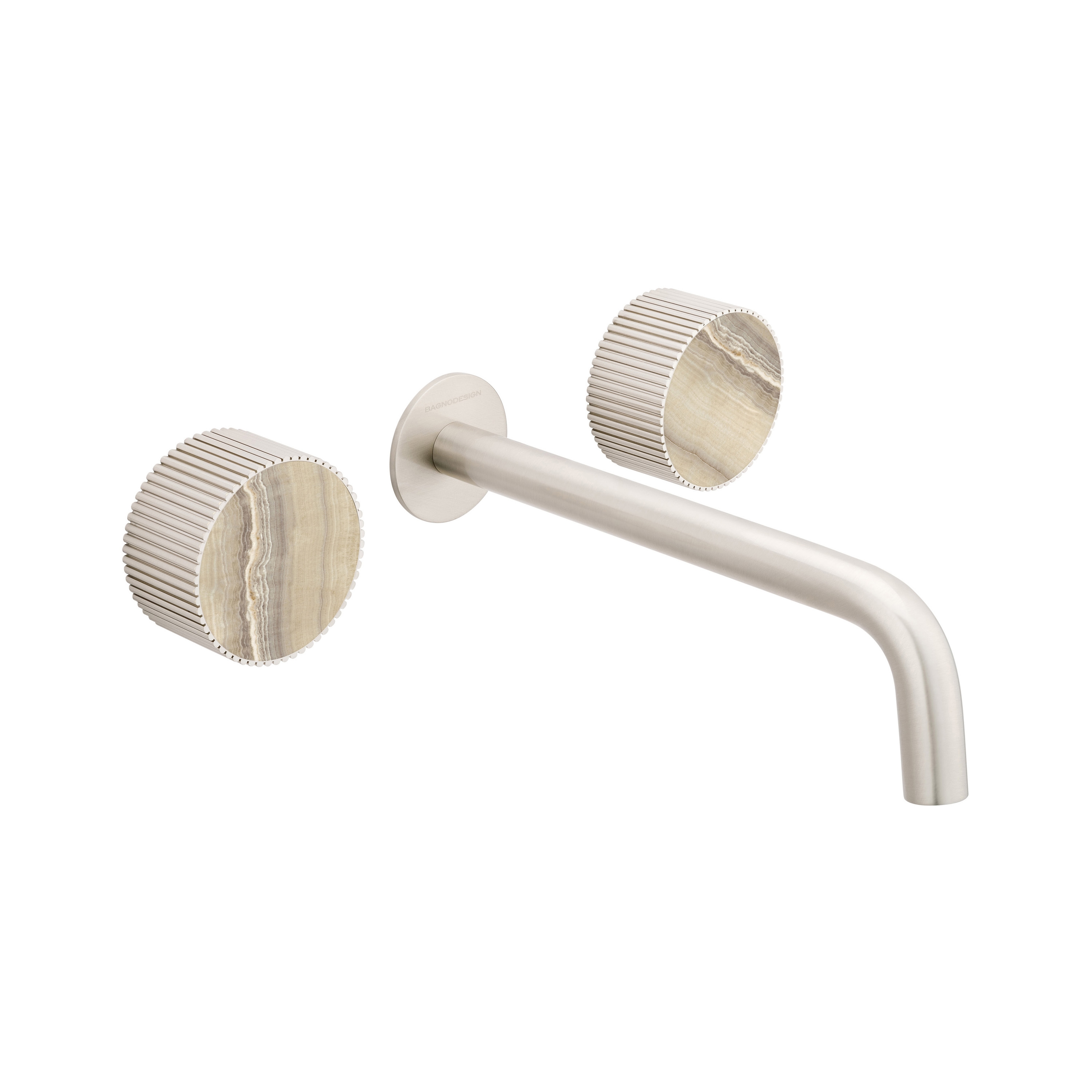Chiasso | Concealed 3 Hole Basin Mixer With Sand Levigato Marble Handle Insert Brushed Nickel