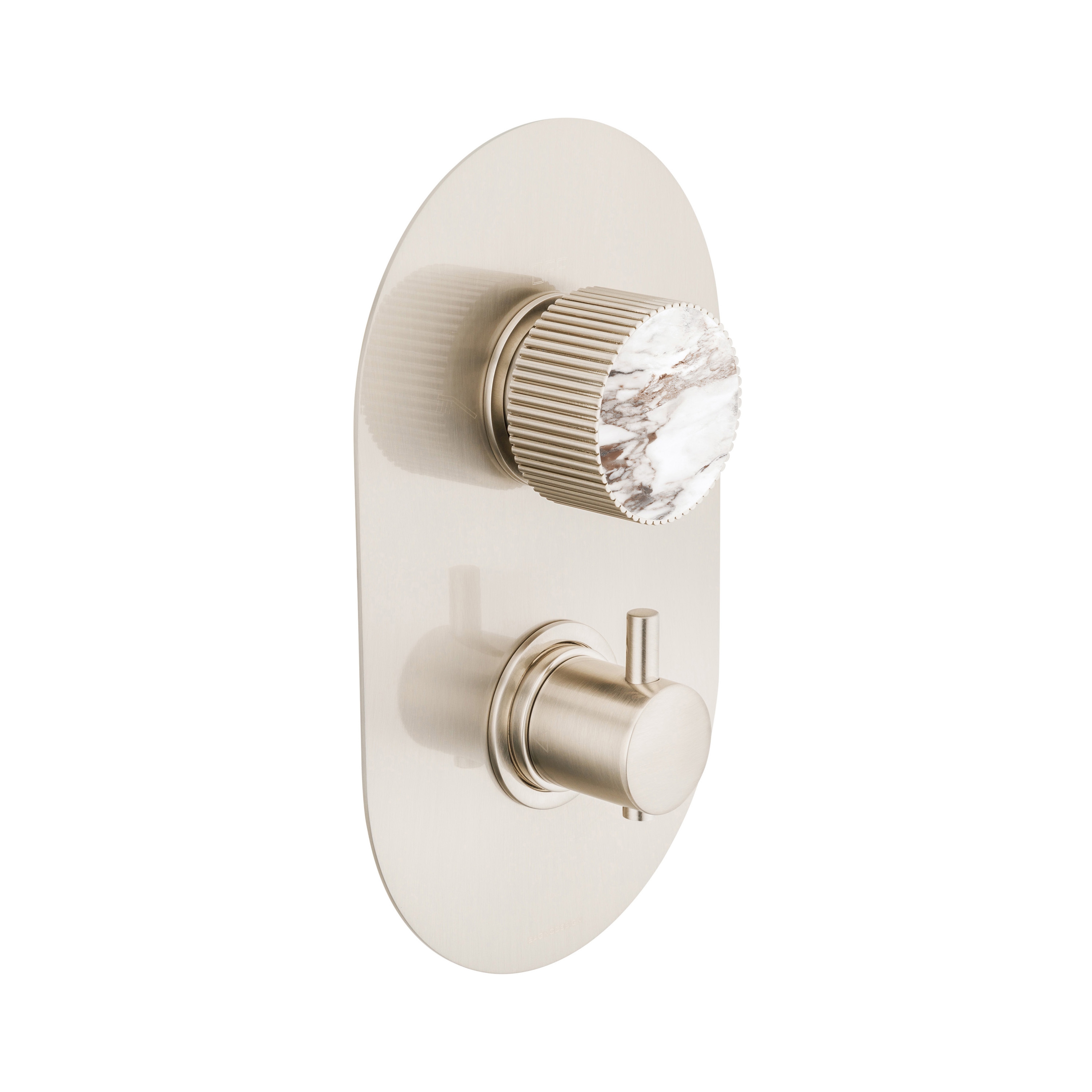 Vertoon produk Chiasso | Concealed Thermostatic Shower With 2 Ways Diverter With Breccia Capraia Matt Marble Handle Insert Brushed Nickel van vervaardiger BAGNODESIGN