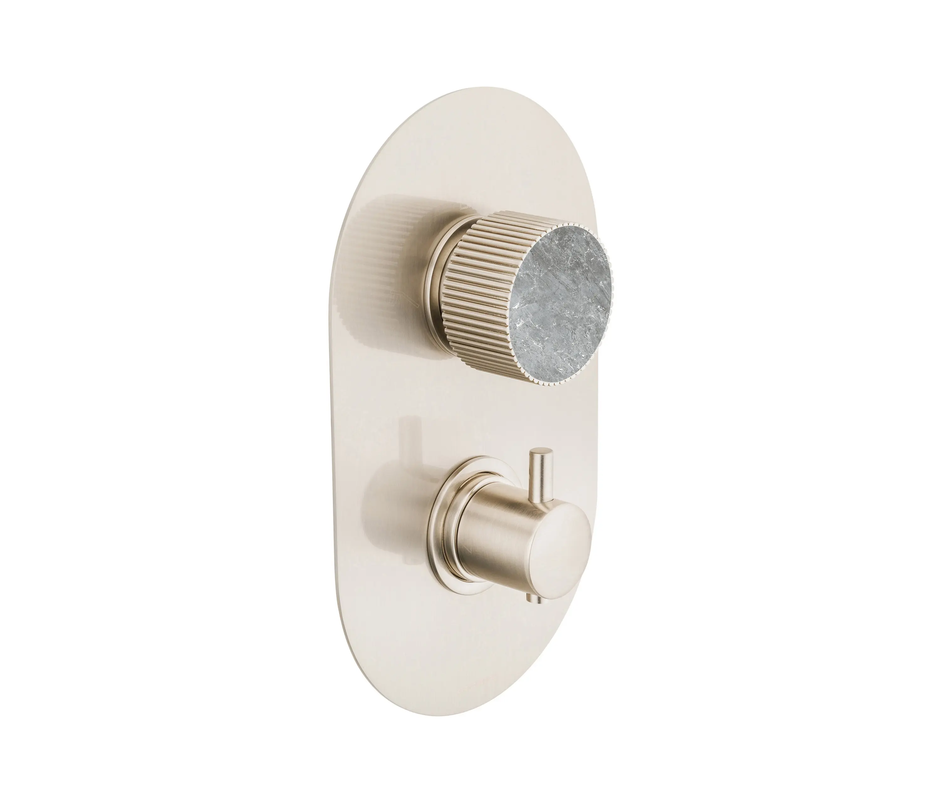 BAGNODESIGN - Chiasso | Concealed Thermostatic Shower With 2 Ways Diverter With Roma Diamond Grigio Marble Handle Insert Brushed Nickel