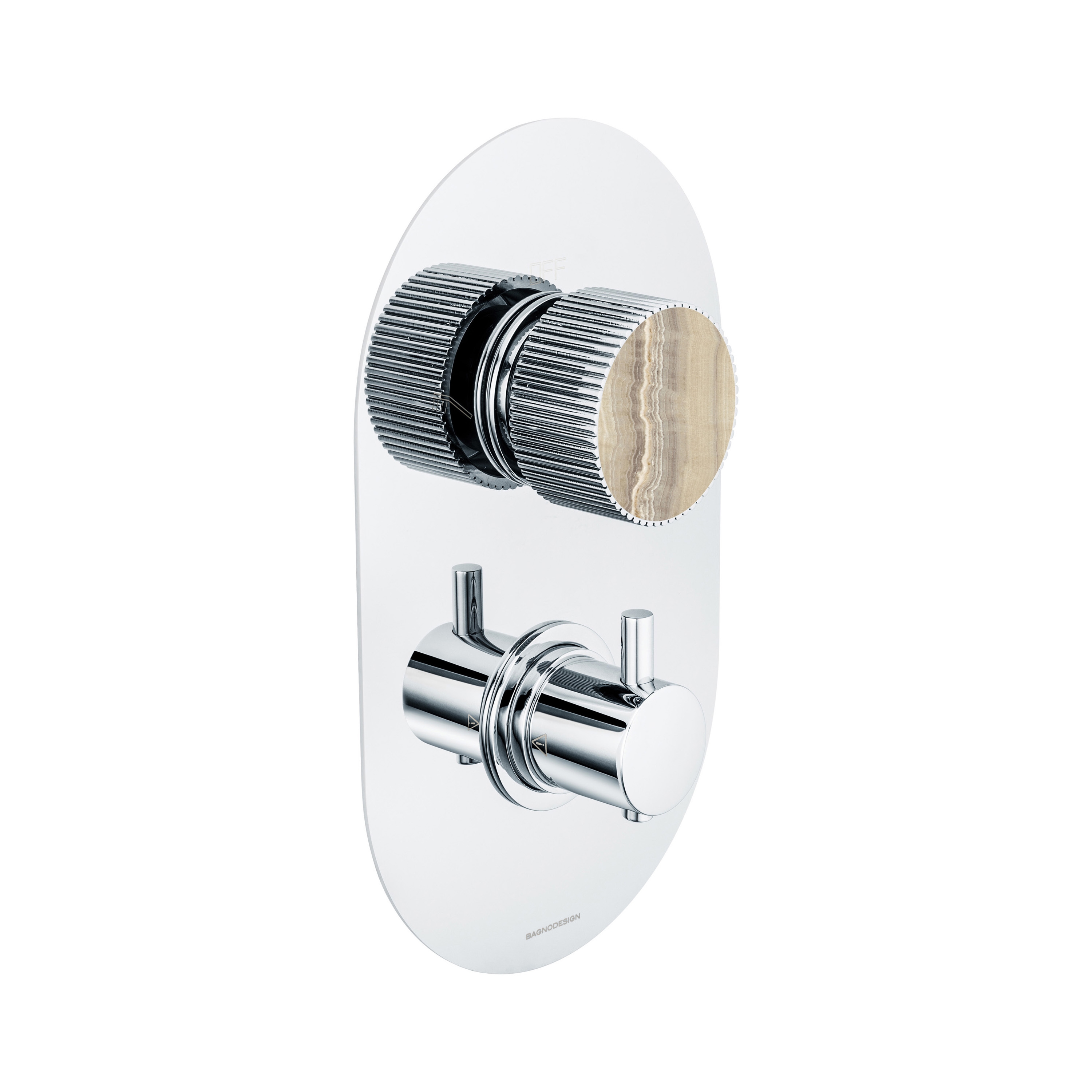 Chiasso | Concealed Thermostatic Shower With 2 Ways Diverter With Sand Levigato Marble Handle Insert Chrome