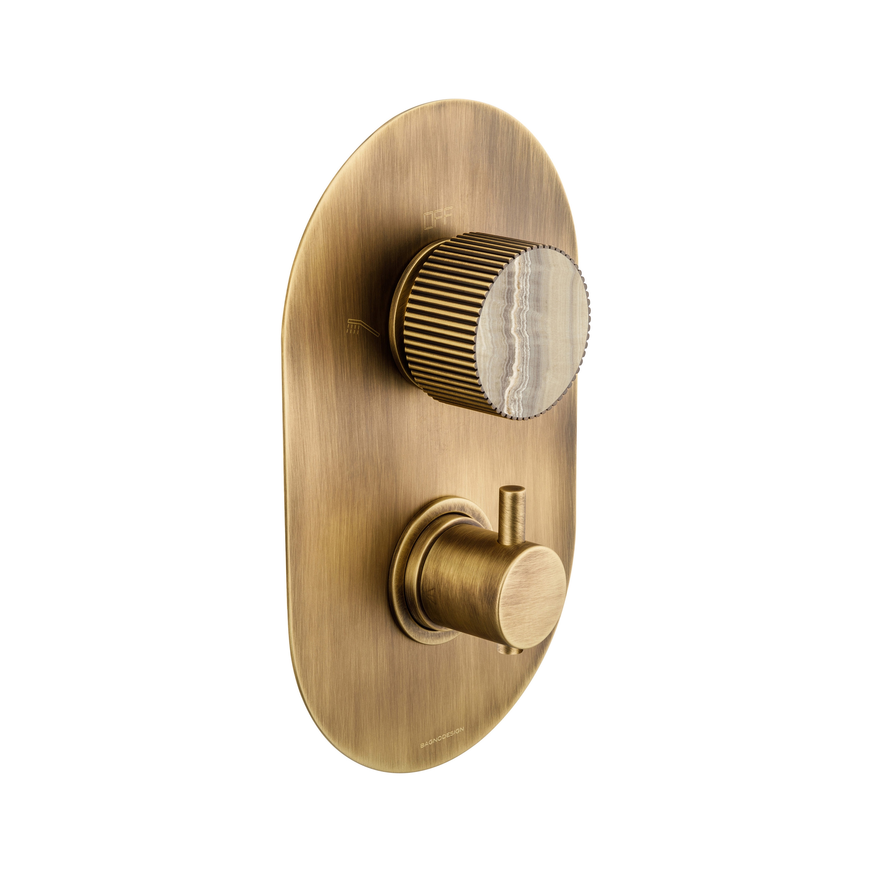 Chiasso | Concealed Thermostatic Shower With 2 Ways Diverter With Sand Levigato Marble Handle Insert Soft Bronze