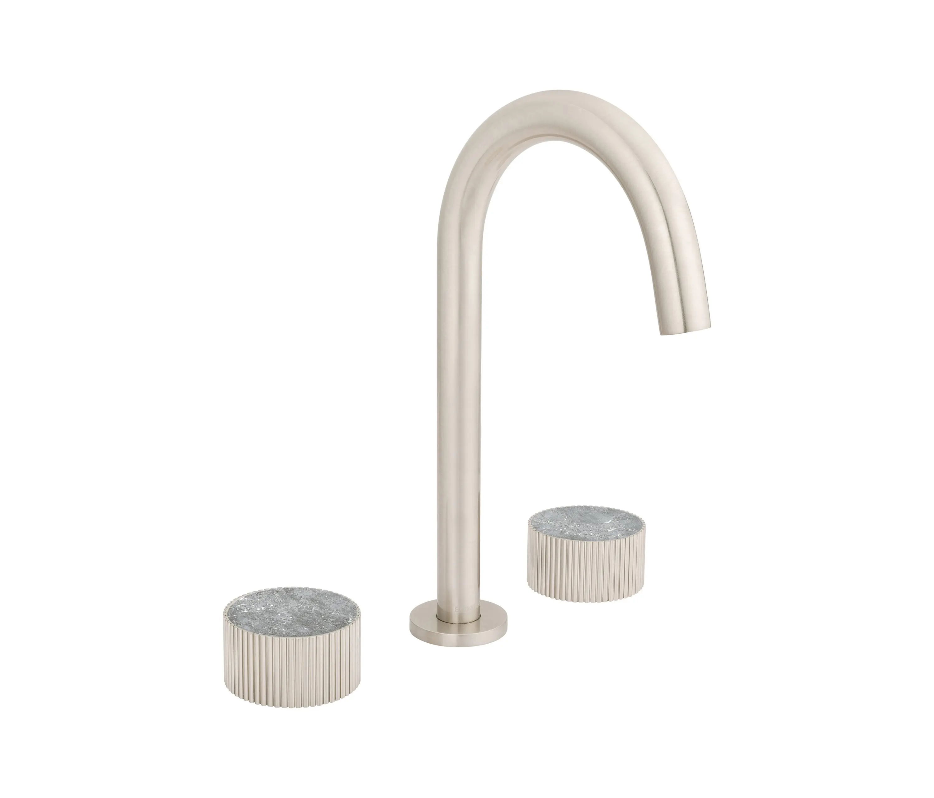 BAGNODESIGN - Chiasso | Deck Mounted 3 Hole Basin Mixer With Roma Diamond Grigio Marble Handle Insert Brushed Nickel
