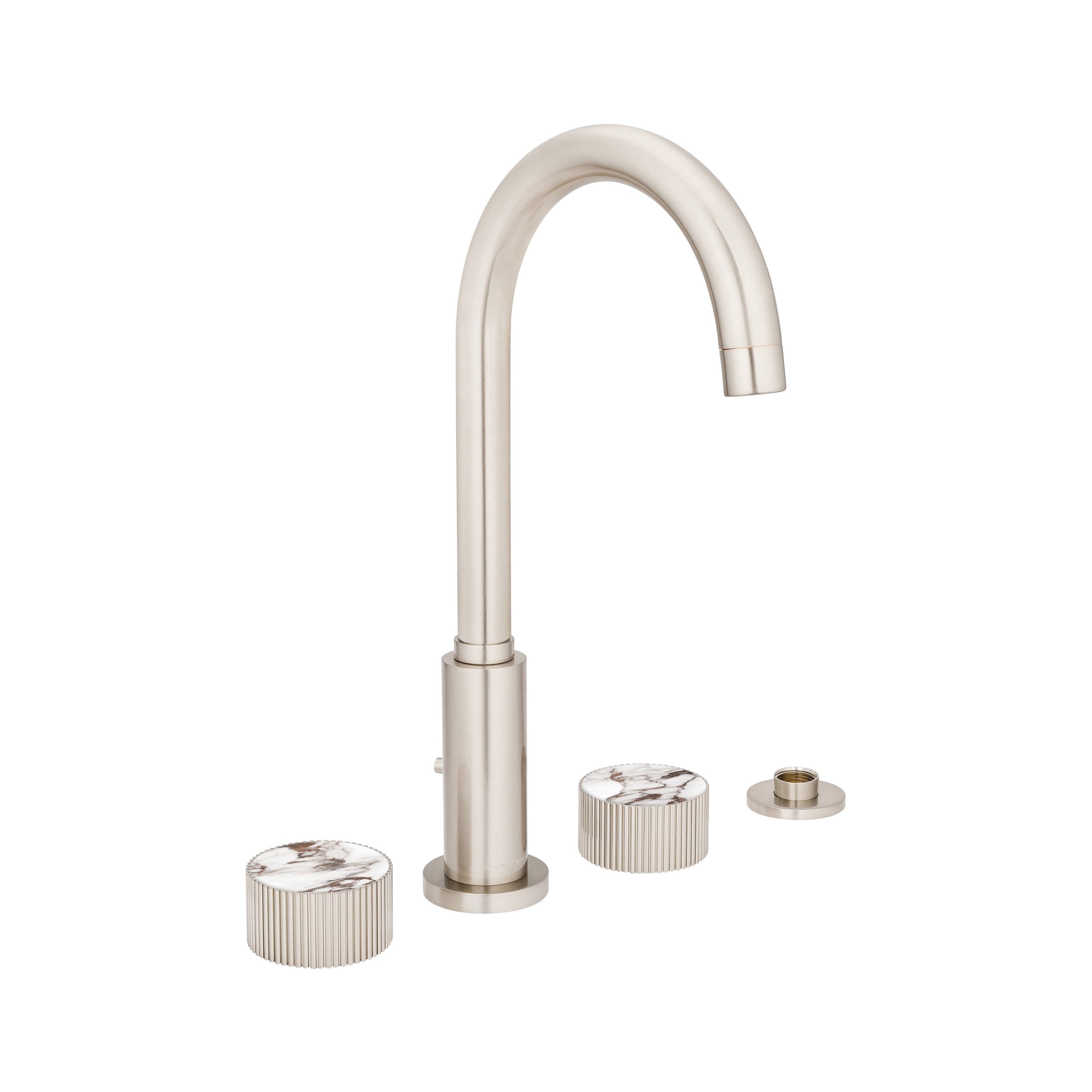 Chiasso | Deck Mounted 4 Hole Bath Mixer With Breccia Capraia Matt Marble Handle Insert Brushed Nickel