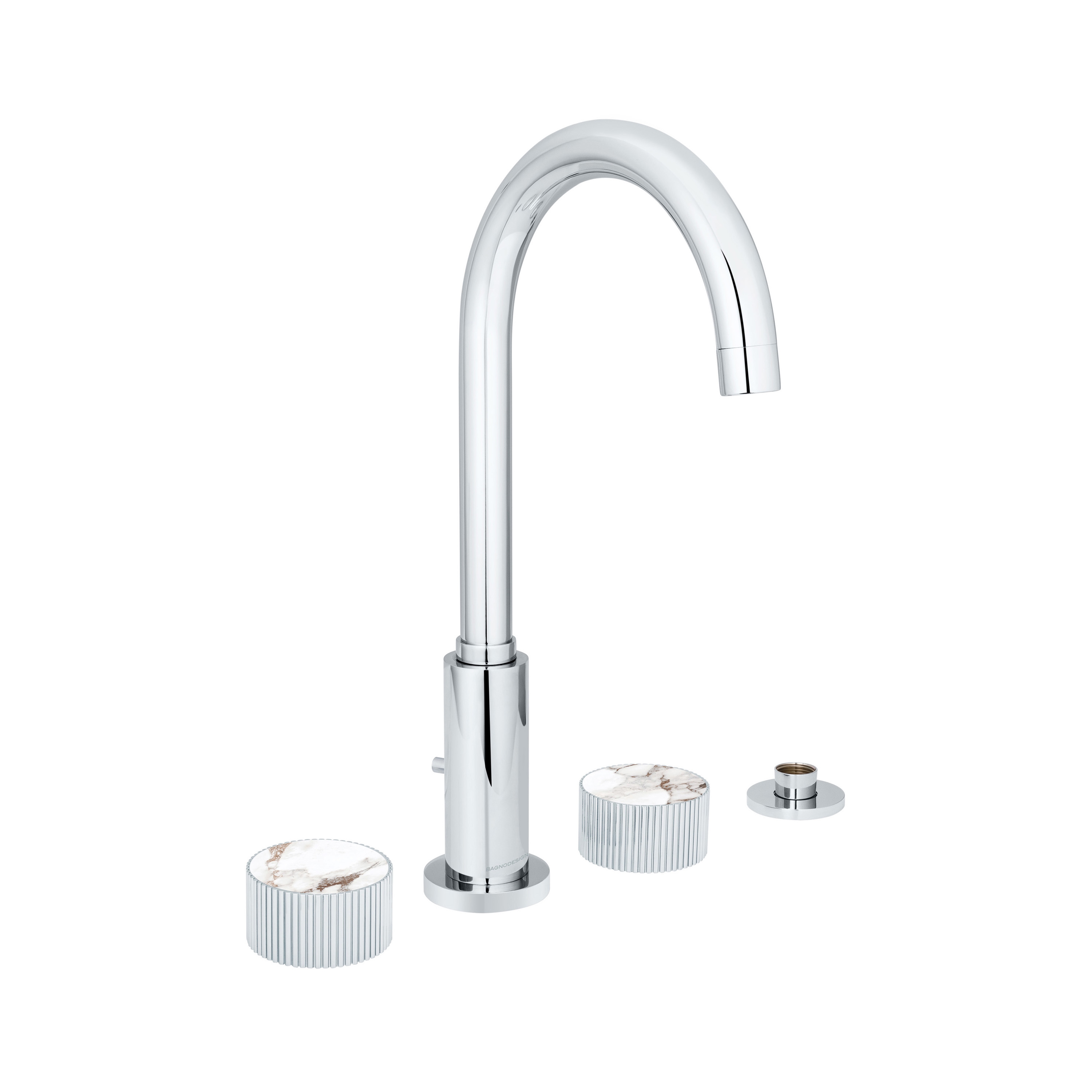 Display product Chiasso | Deck Mounted 4 Hole Bath Mixer With Breccia Capraia Matt Marble Handle Insert Chrome from manufacturer BAGNODESIGN