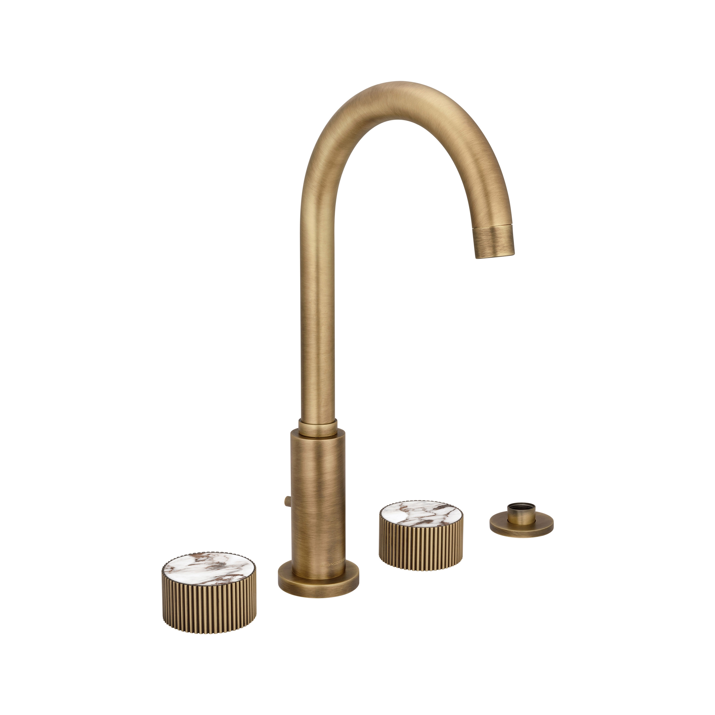 Chiasso | Deck Mounted 4 Hole Bath Mixer With Breccia Capraia Matt Marble Handle Insert Soft Bronze