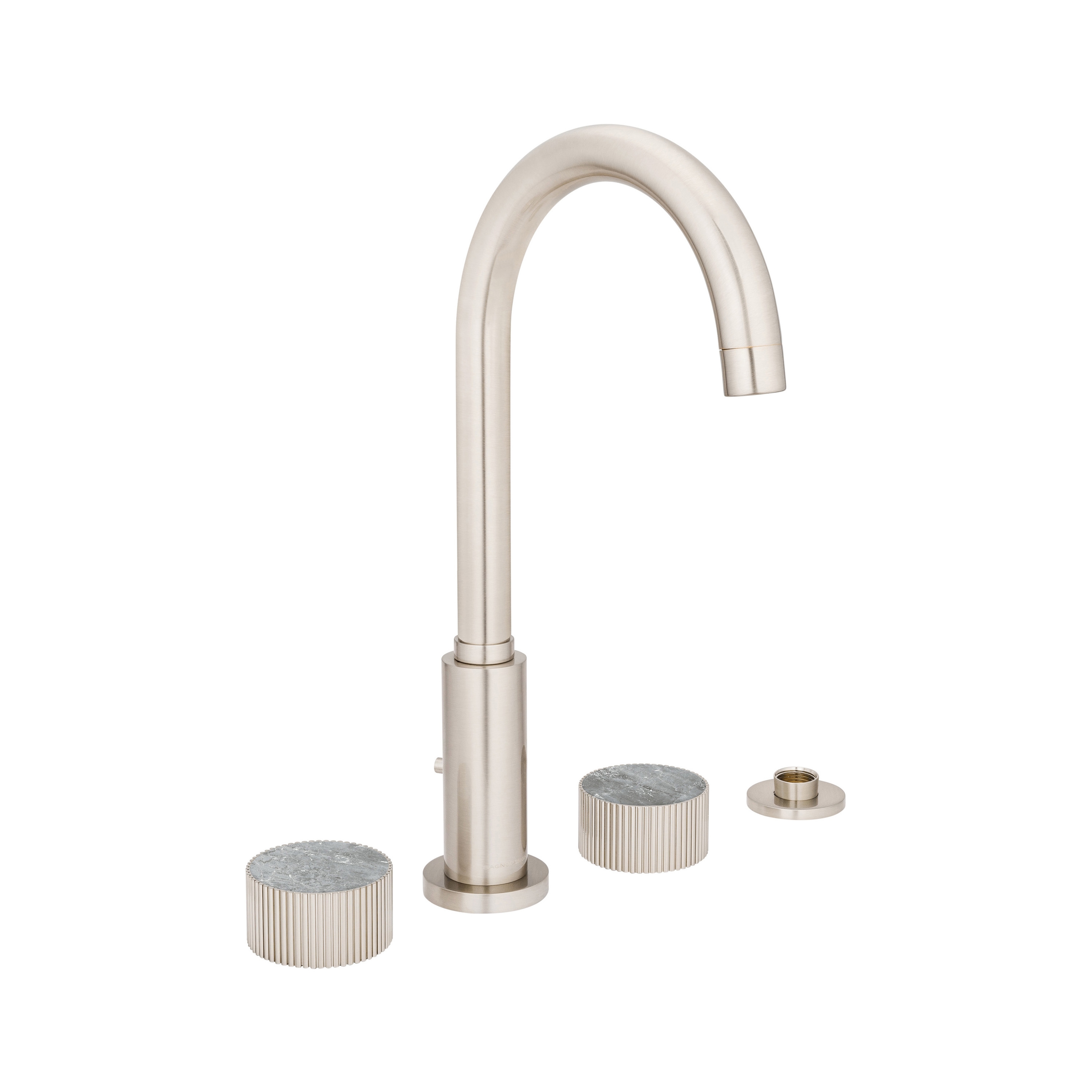 Chiasso | Deck Mounted 4 Hole Bath Mixer With Roma Diamond Grigio Marble Handle Insert Brushed Nickel