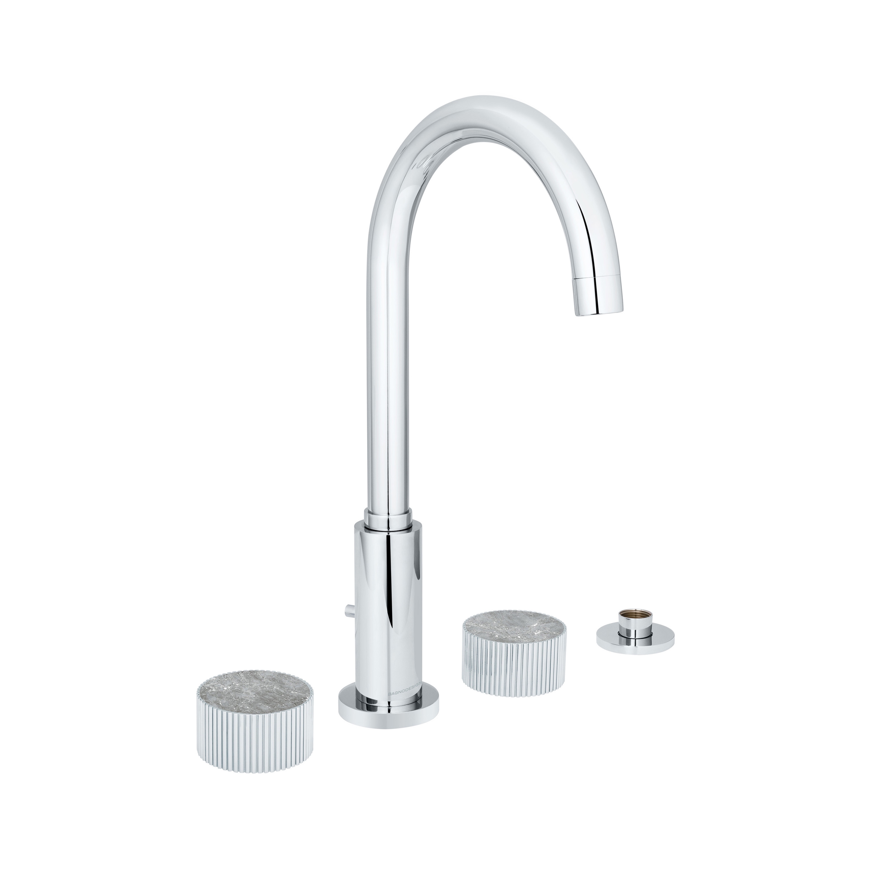 Afficher le produit Chiasso | Deck Mounted 4 Hole Bath Mixer With Roma Diamond Grigio Marble Handle Insert Chrome du fabricant BAGNODESIGN