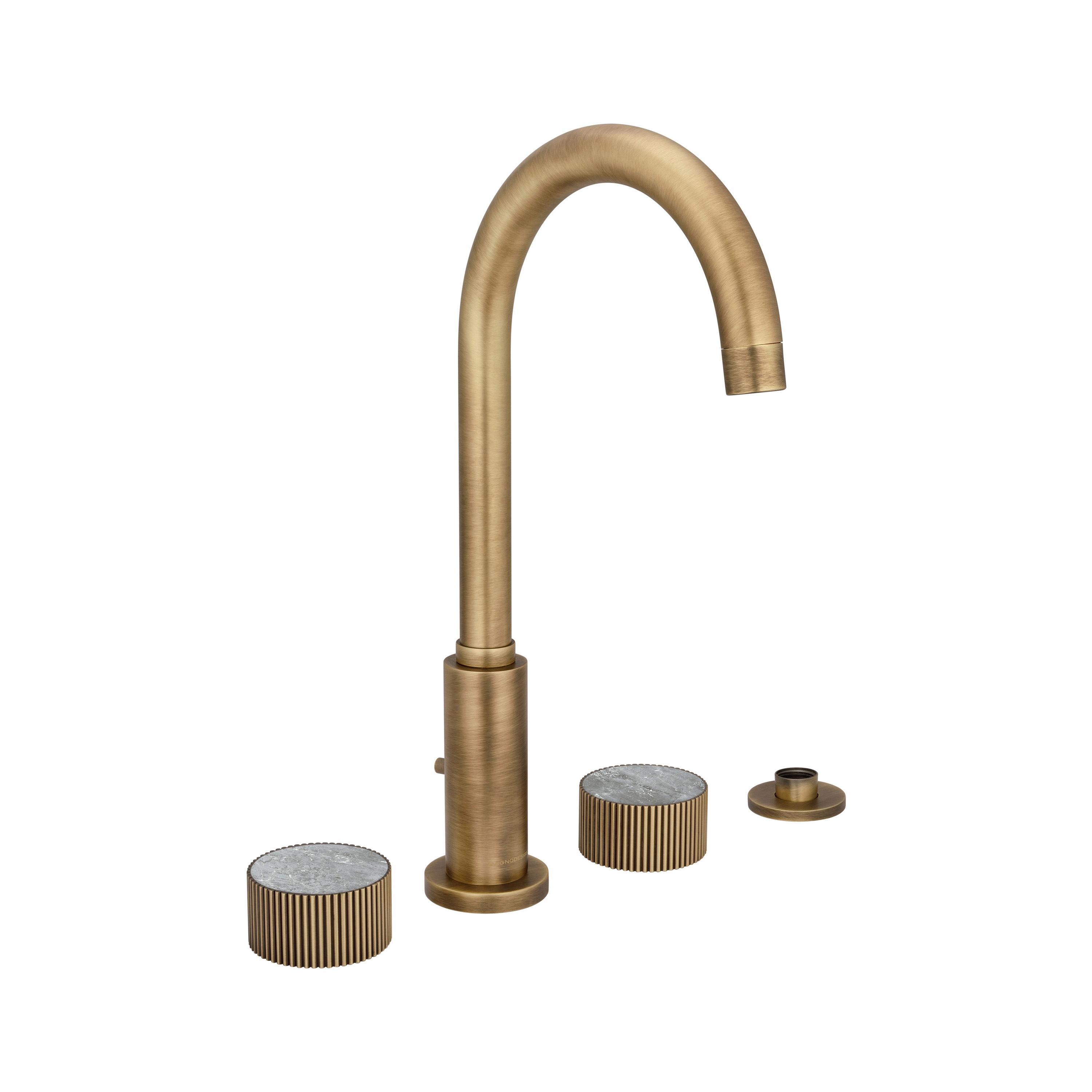 Chiasso | Deck Mounted 4 Hole Bath Mixer With Roma Diamond Grigio Marble Handle Insert Soft Bronze