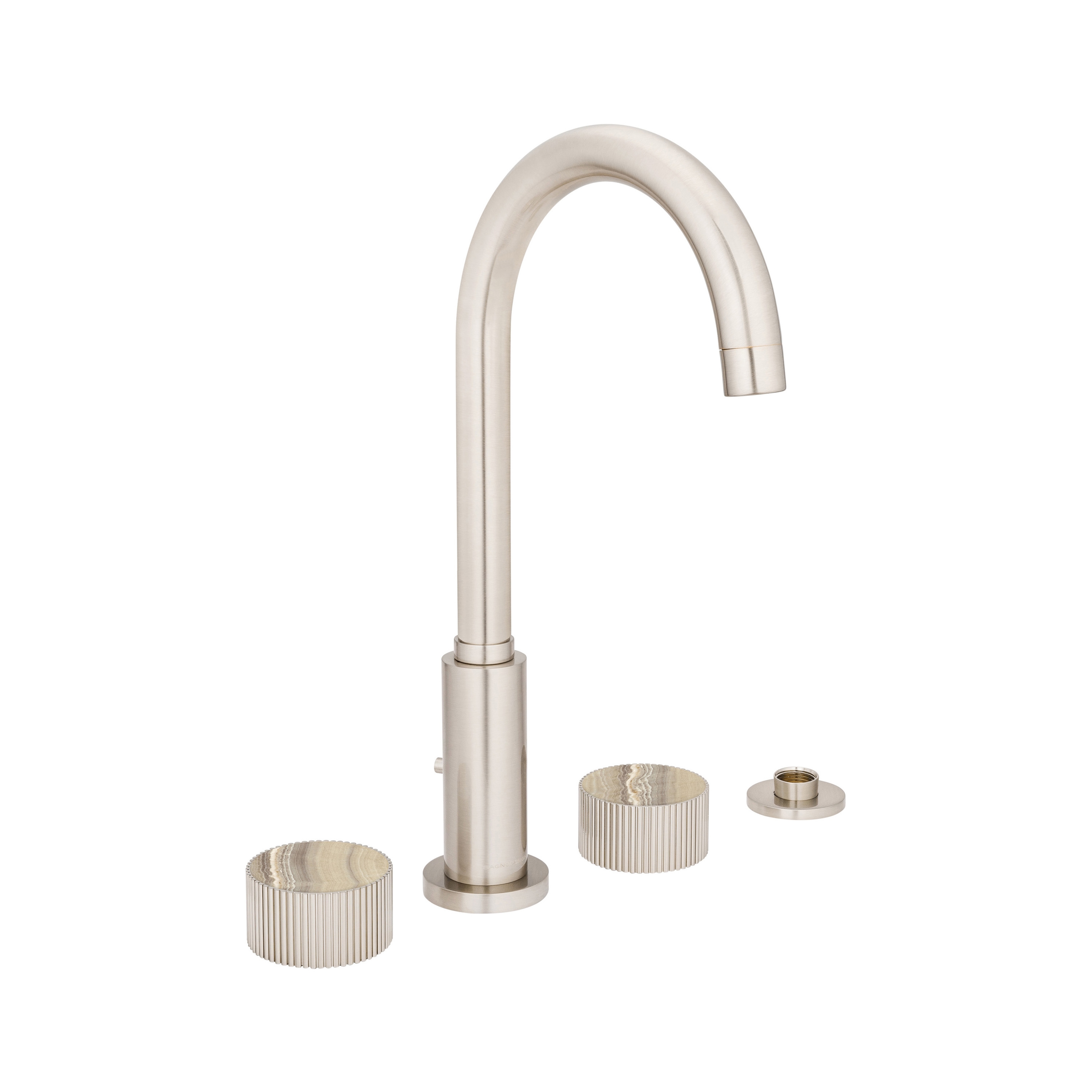 Chiasso | Deck Mounted 4 Hole Bath Mixer With Sand Levigato Marble Handle Insert Brushed Nickel