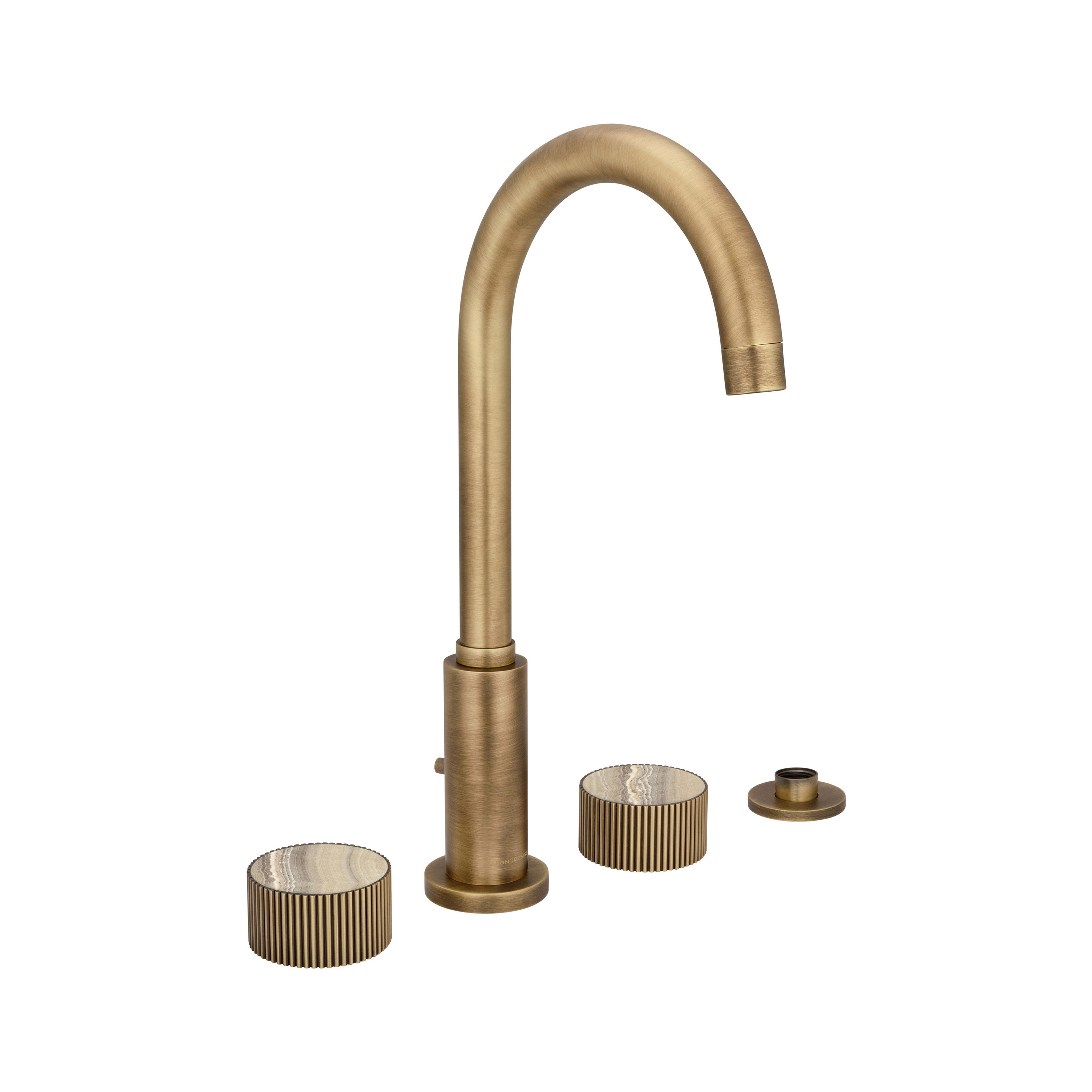 Chiasso | Deck Mounted 4 Hole Bath Mixer With Sand Levigato Marble Handle Insert Soft Bronze