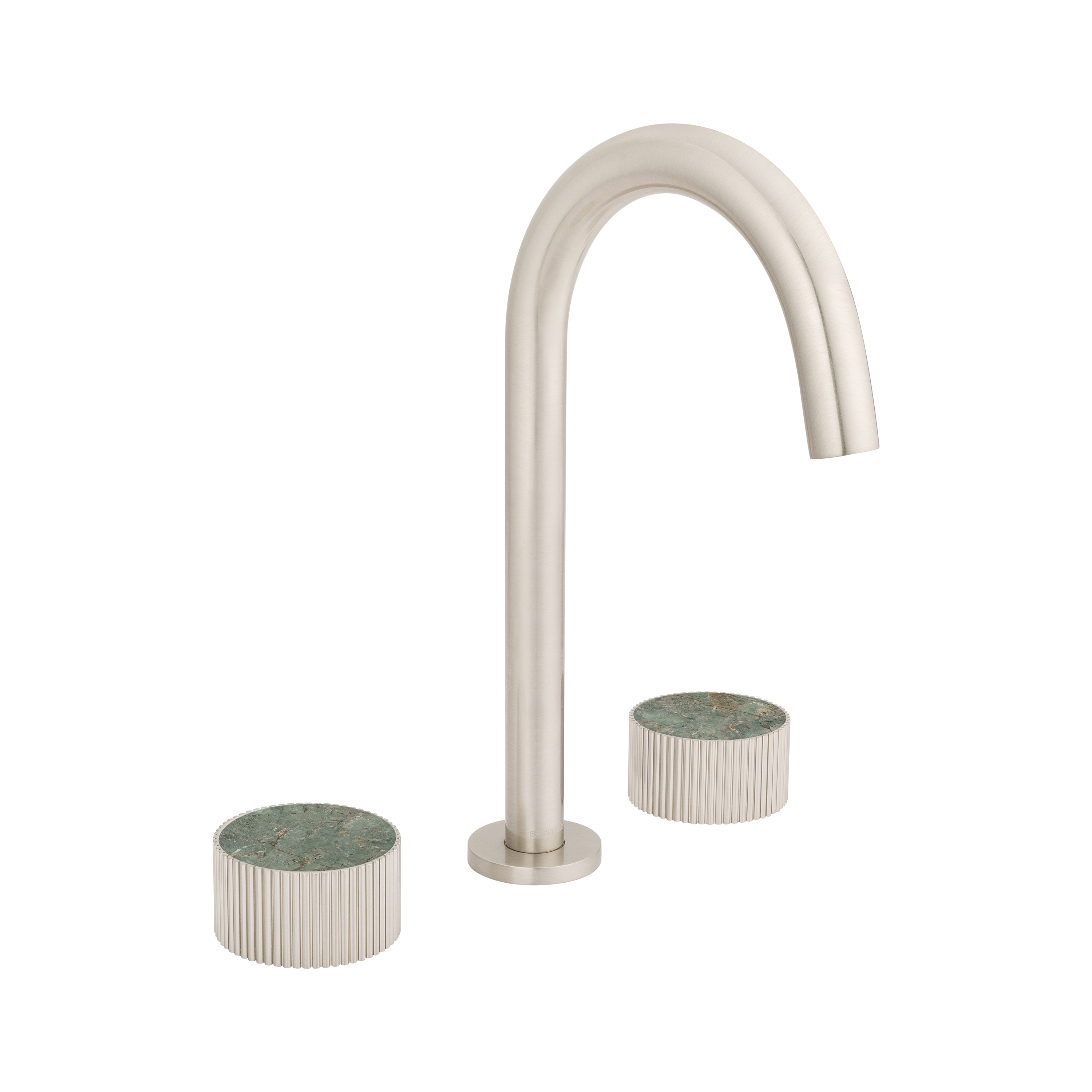 Produkt Chiasso | Deck Mounted 3 Hole Basin Mixer With Porcelain Handle Insert Brushed Nickel des Herstellers BAGNODESIGN anzeigen