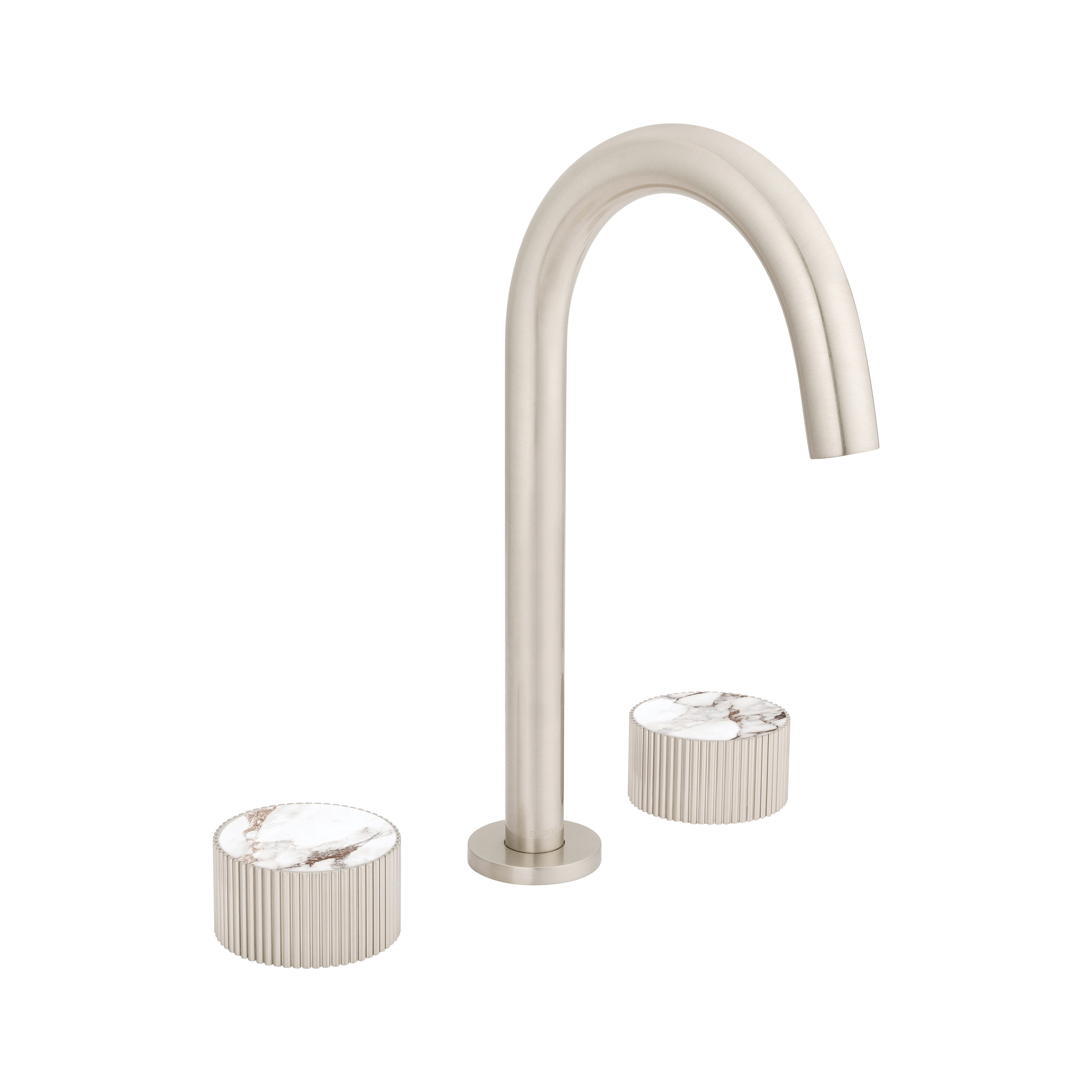 Produkt Chiasso | Deck Mounted 3 Hole Basin Mixer With Porcelain Handle Insert Brushed Nickel des Herstellers BAGNODESIGN anzeigen