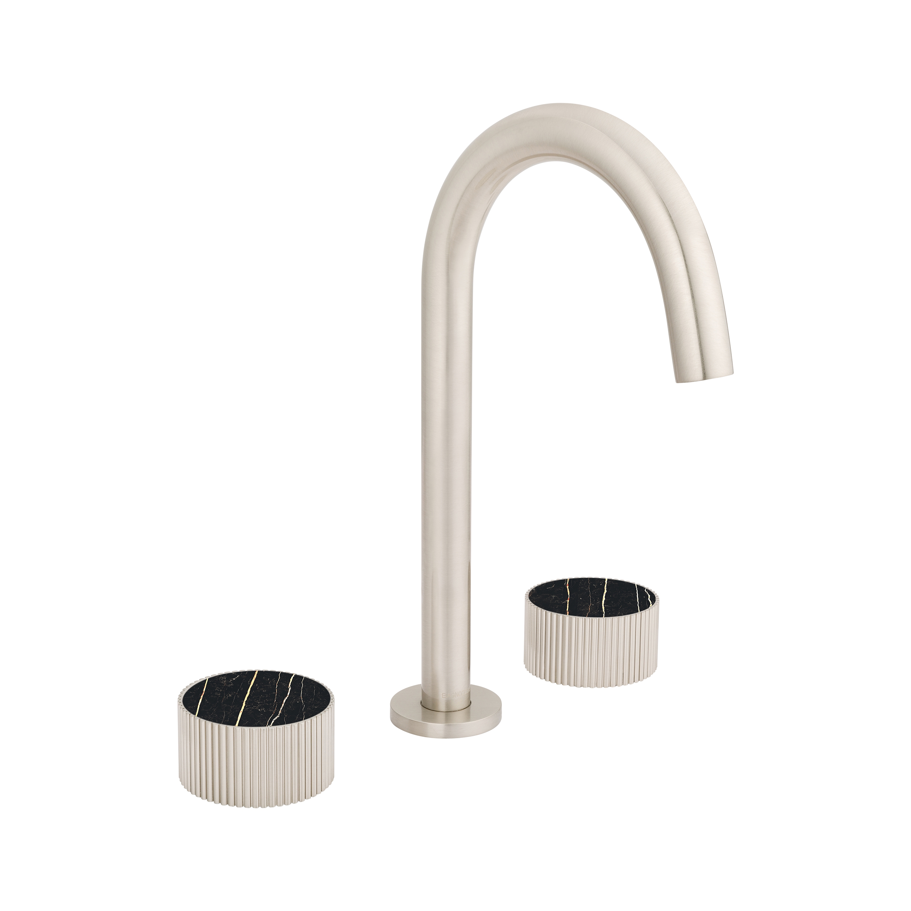 Afficher le produit Chiasso | Deck Mounted 3 Hole Basin Mixer With Porcelain Handle Insert Brushed Nickel du fabricant BAGNODESIGN