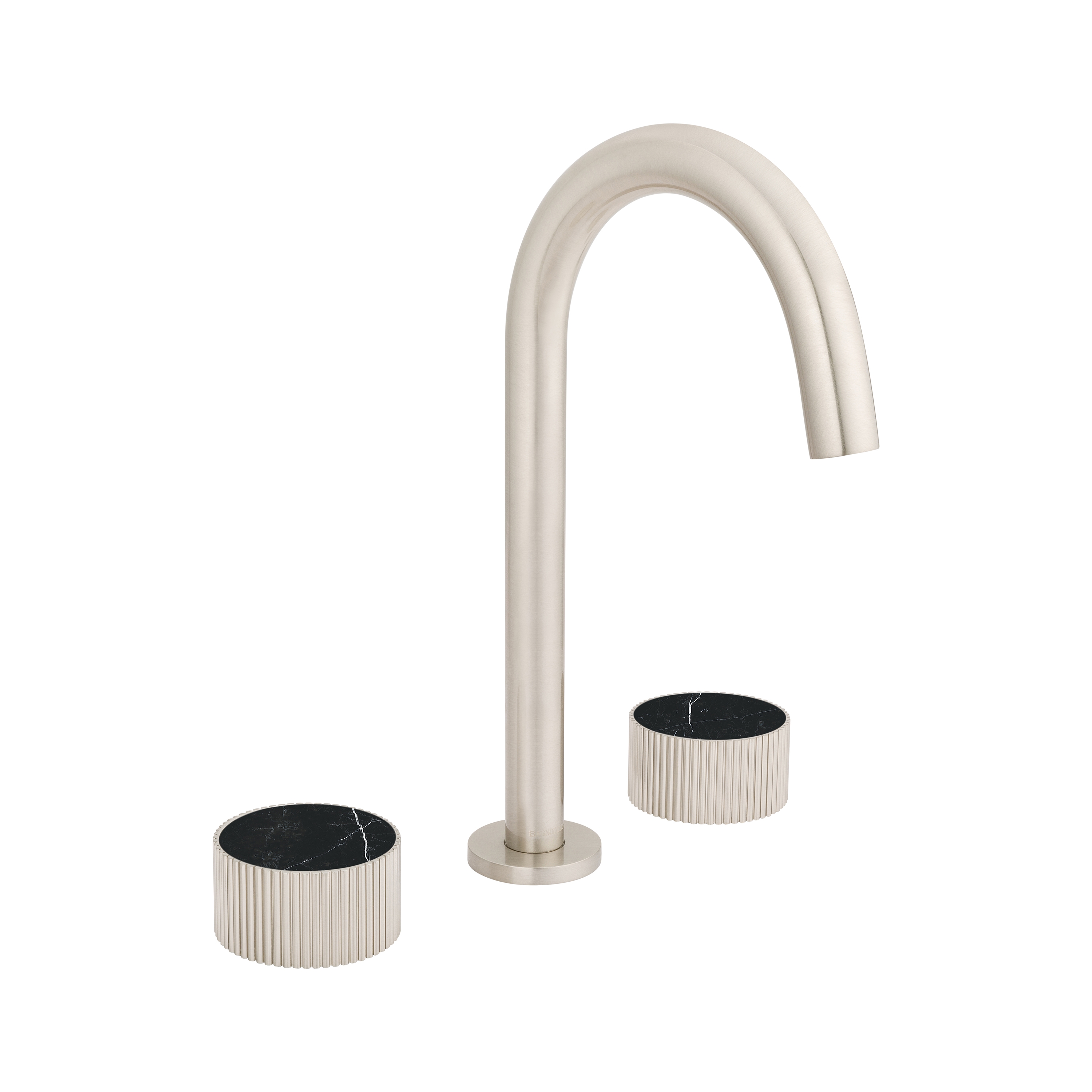 Produkt Chiasso | Deck Mounted 3 Hole Basin Mixer With Porcelain Handle Insert Brushed Nickel des Herstellers BAGNODESIGN anzeigen