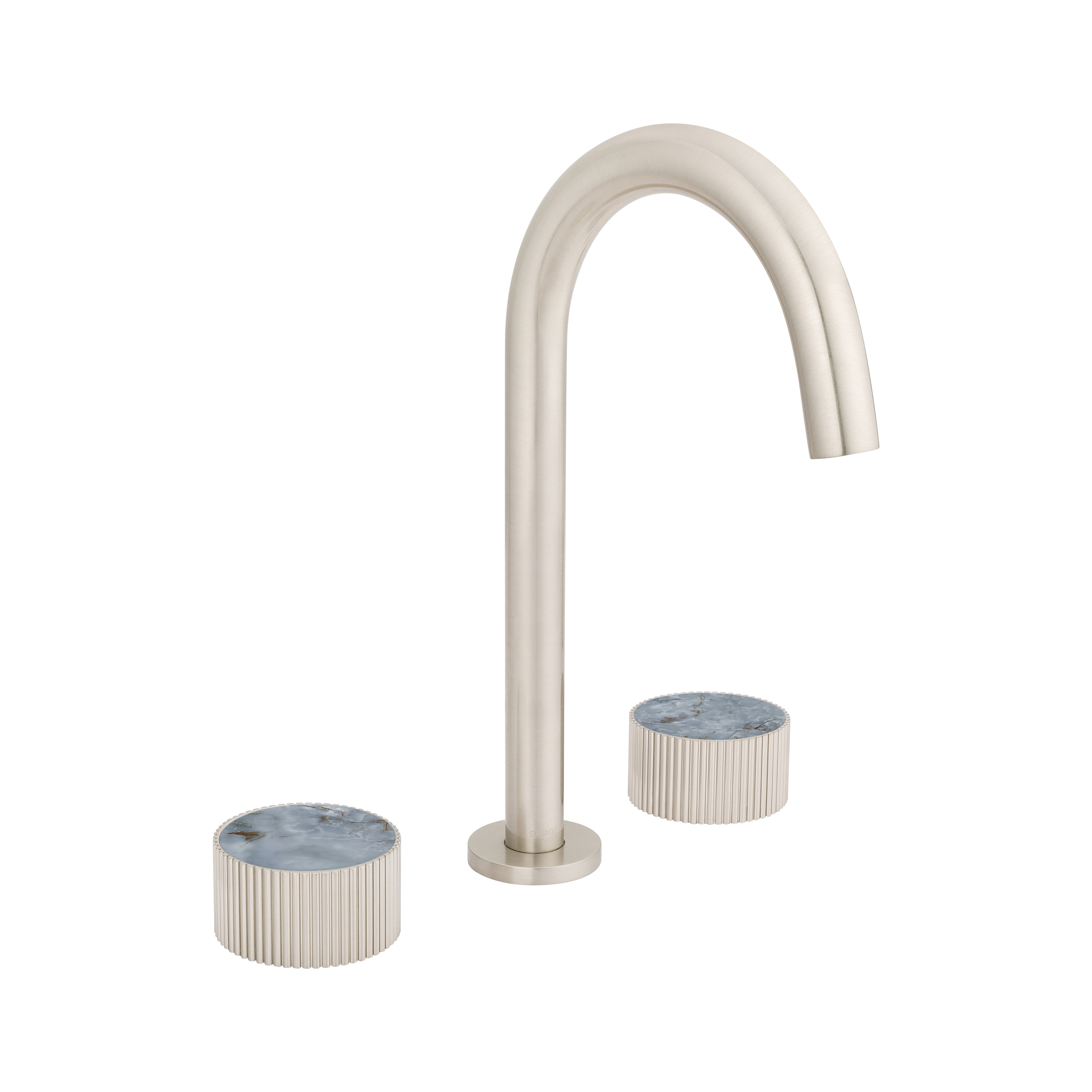 Produkt Chiasso | Deck Mounted 3 Hole Basin Mixer With Porcelain Handle Insert Brushed Nickel des Herstellers BAGNODESIGN anzeigen