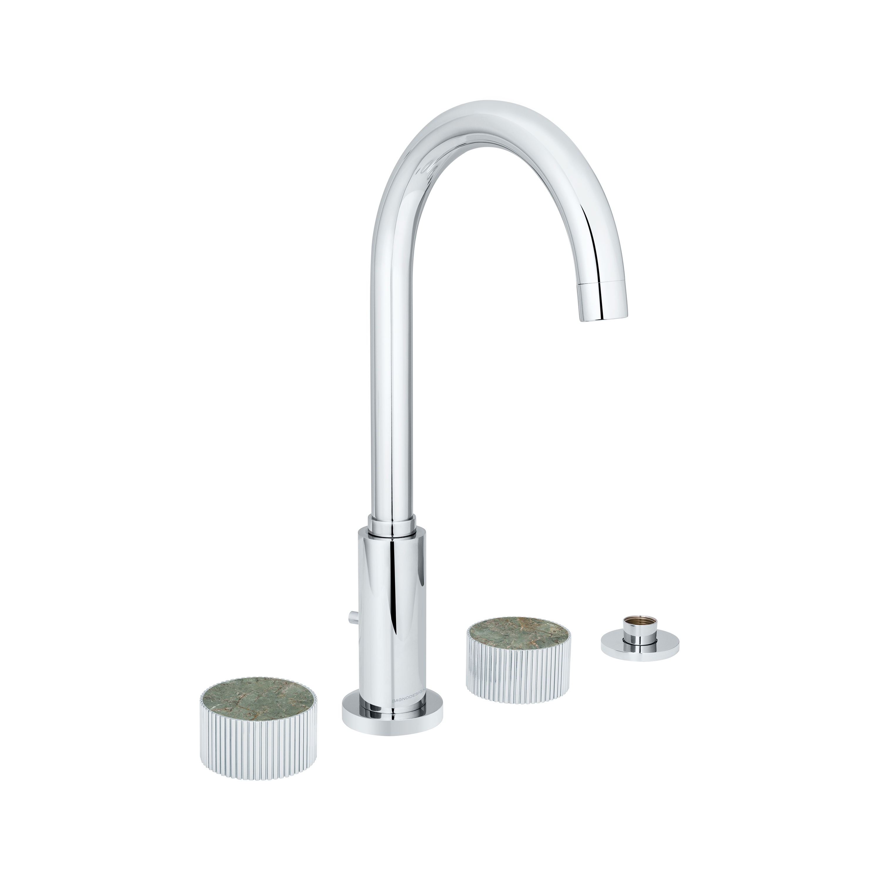 Vertoon produk Chiasso | Deck Mounted 4 Hole Bath Mixer With Porcelain Handle Insert van vervaardiger BAGNODESIGN