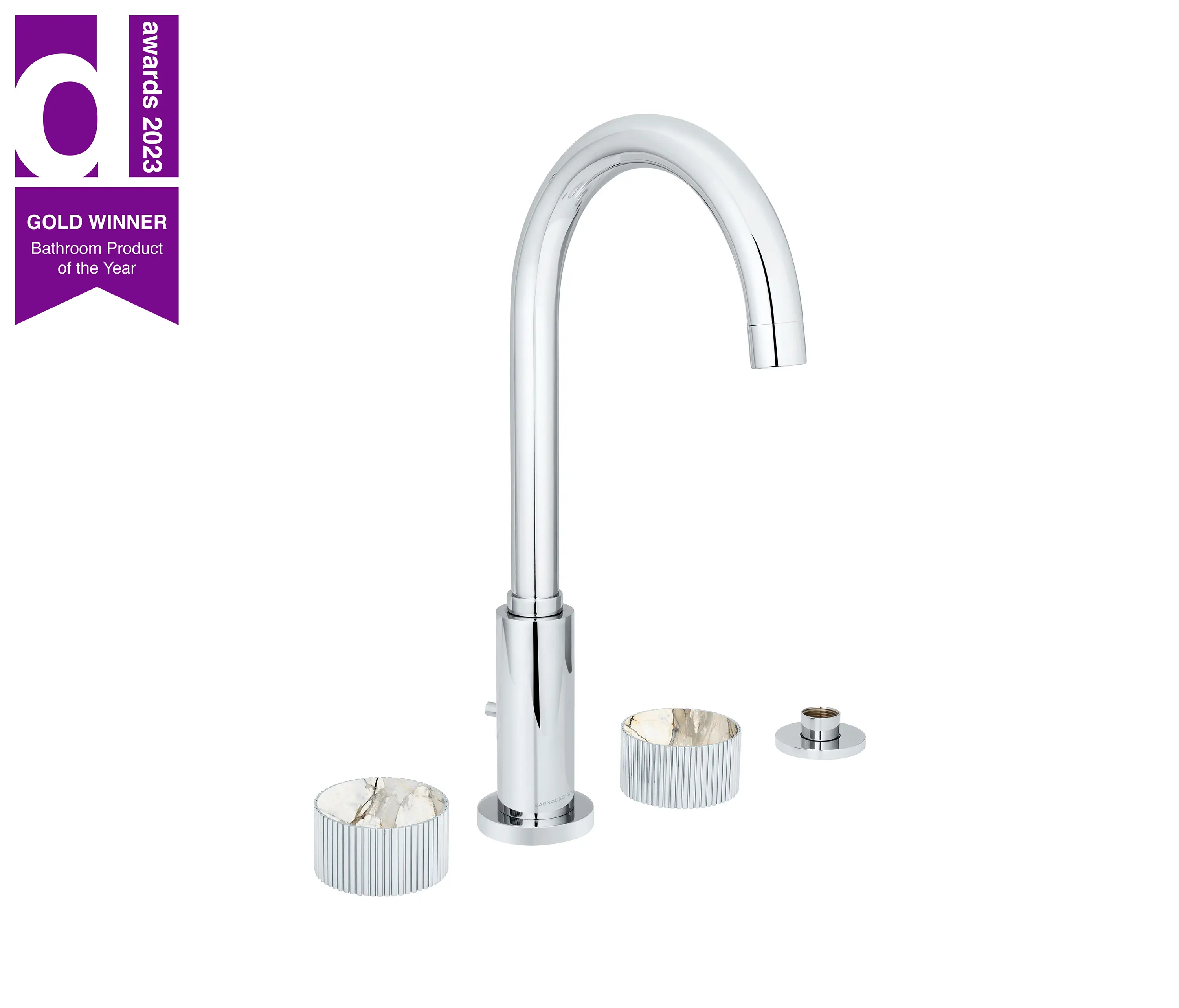 BAGNODESIGN - Chiasso | Deck Mounted 4 Hole Bath Mixer With Porcelain Handle Insert