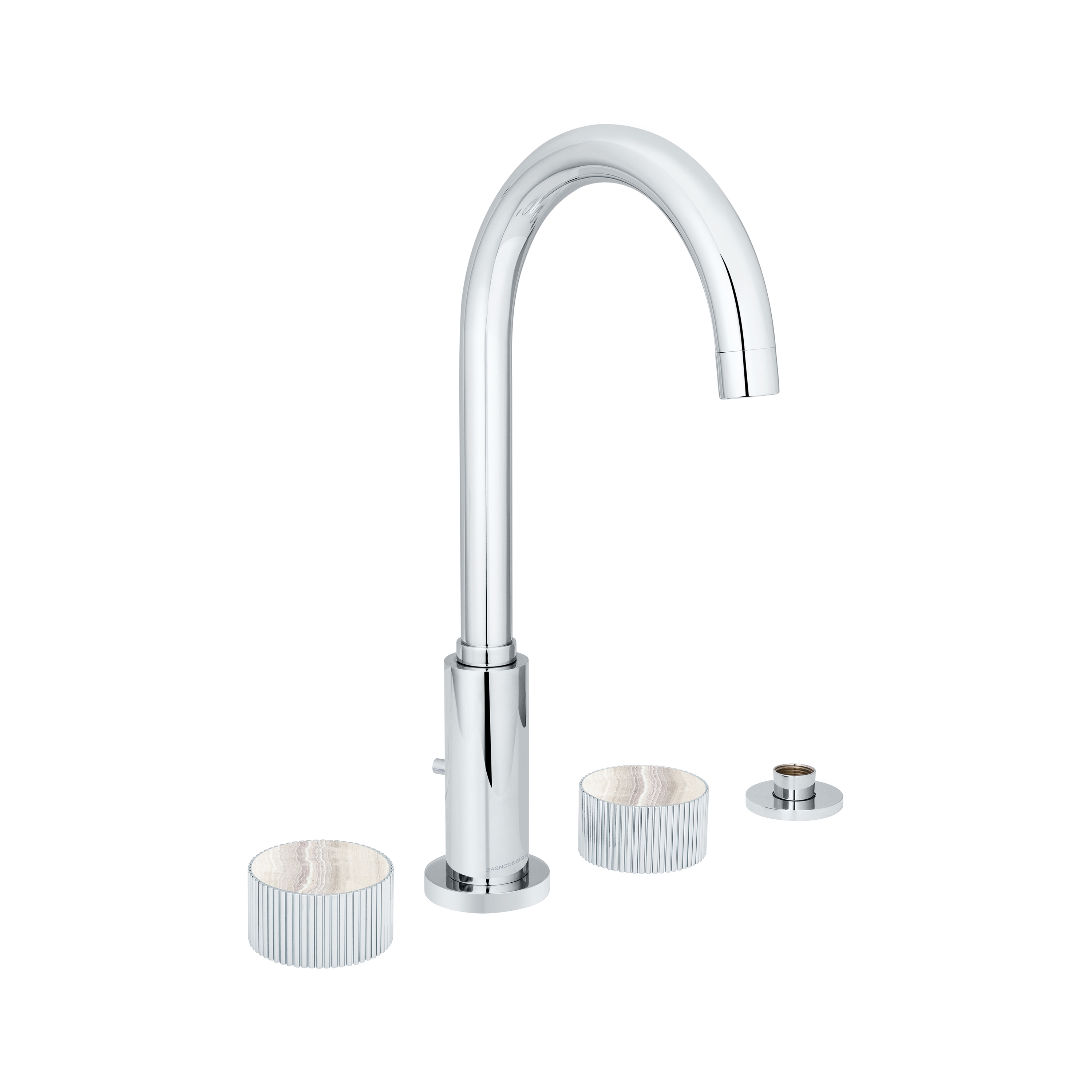Vertoon produk Chiasso | Deck Mounted 4 Hole Bath Mixer With Porcelain Handle Insert van vervaardiger BAGNODESIGN