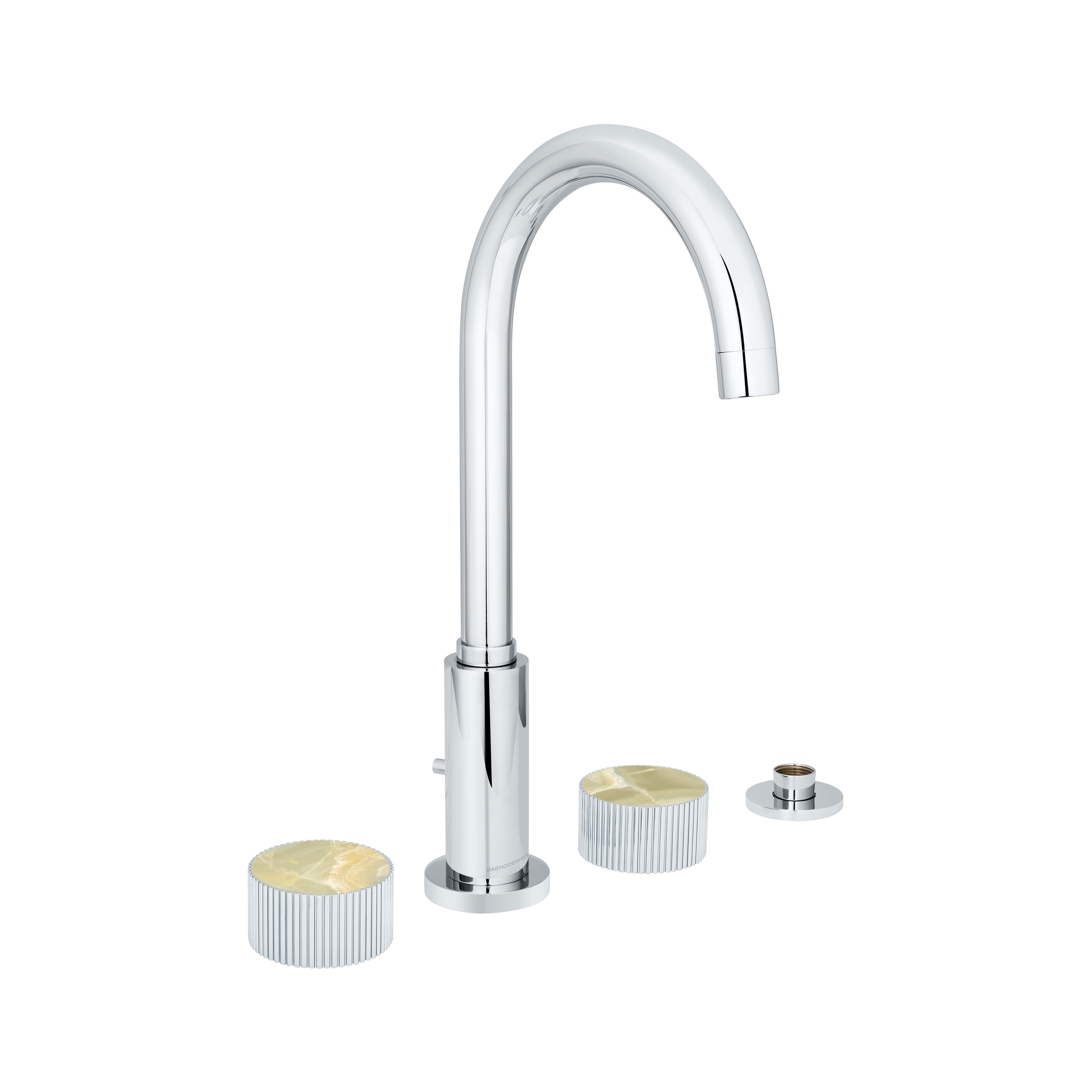 Display product Chiasso | Deck Mounted 4 Hole Bath Mixer With Porcelain Handle Insert from manufacturer BAGNODESIGN