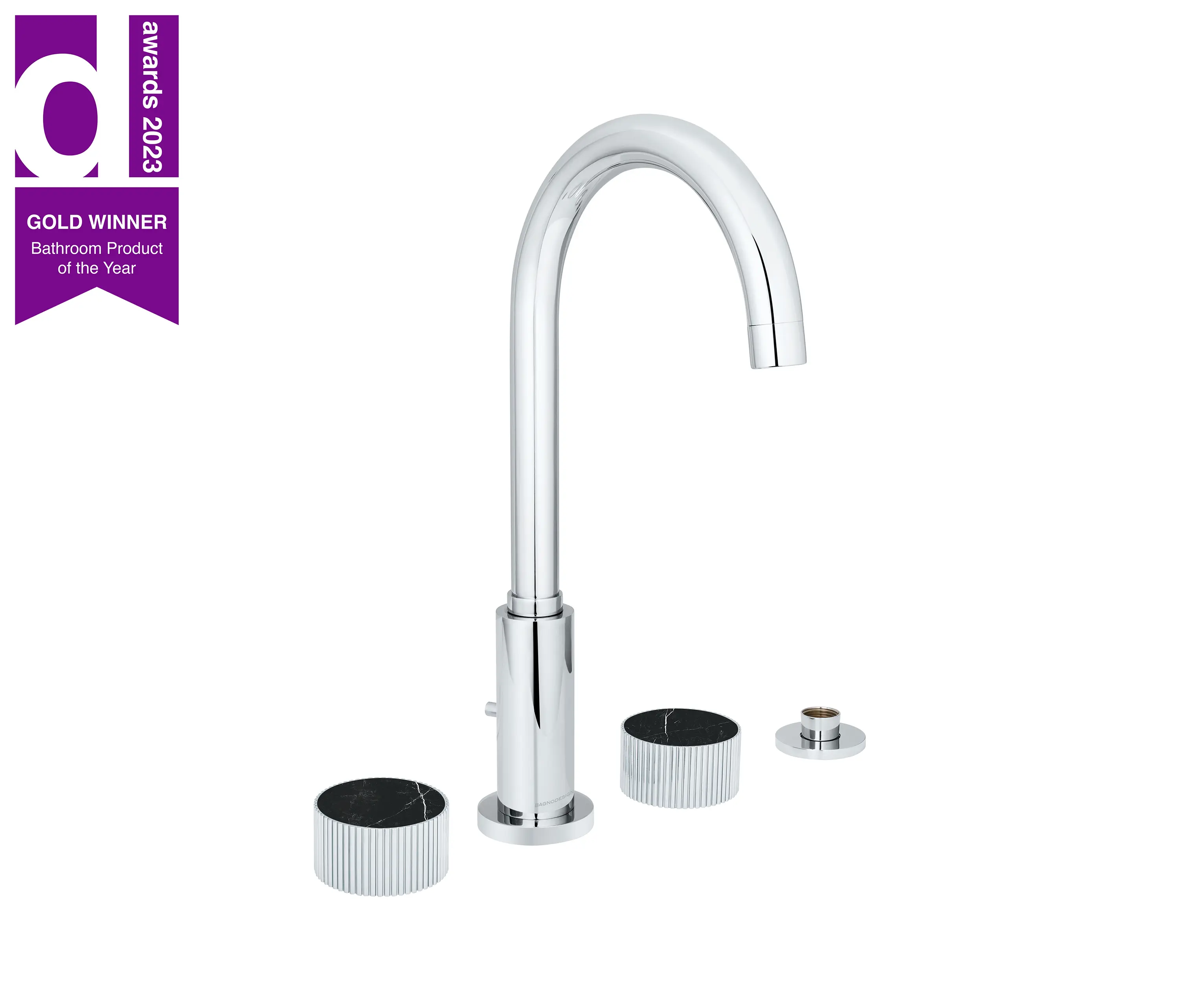 BAGNODESIGN - Chiasso | Deck Mounted 4 Hole Bath Mixer With Porcelain Handle Insert