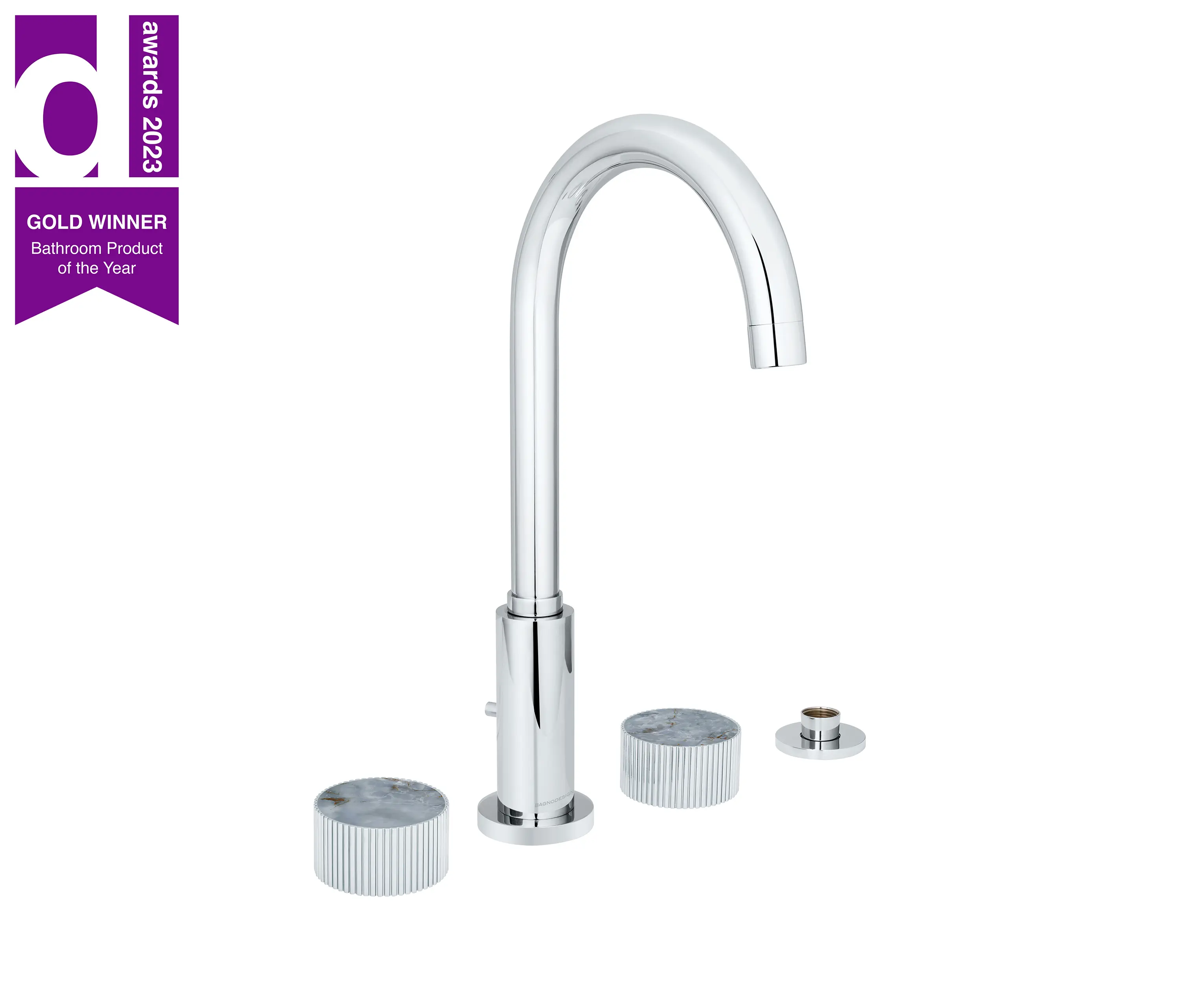 BAGNODESIGN - Chiasso | Deck Mounted 4 Hole Bath Mixer With Porcelain Handle Insert