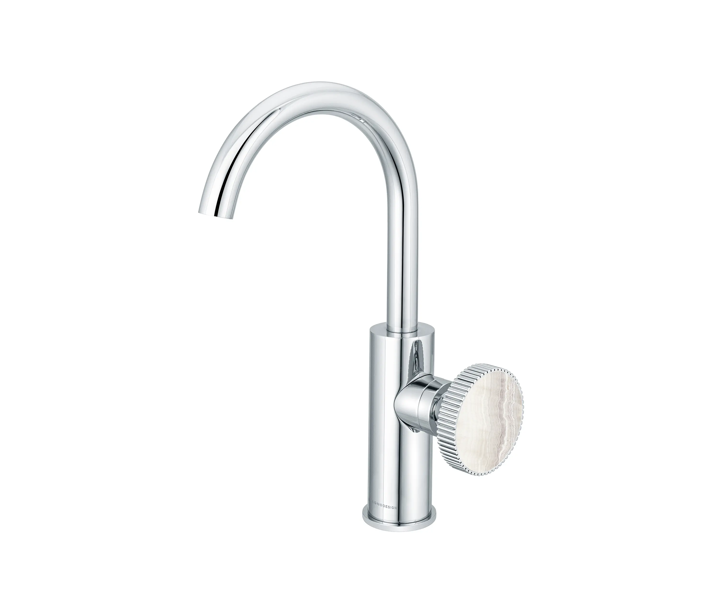 BAGNODESIGN - Chiasso | Deck Mounted Mono Basin Mixer With Porcelain Handle Insert Without Waste