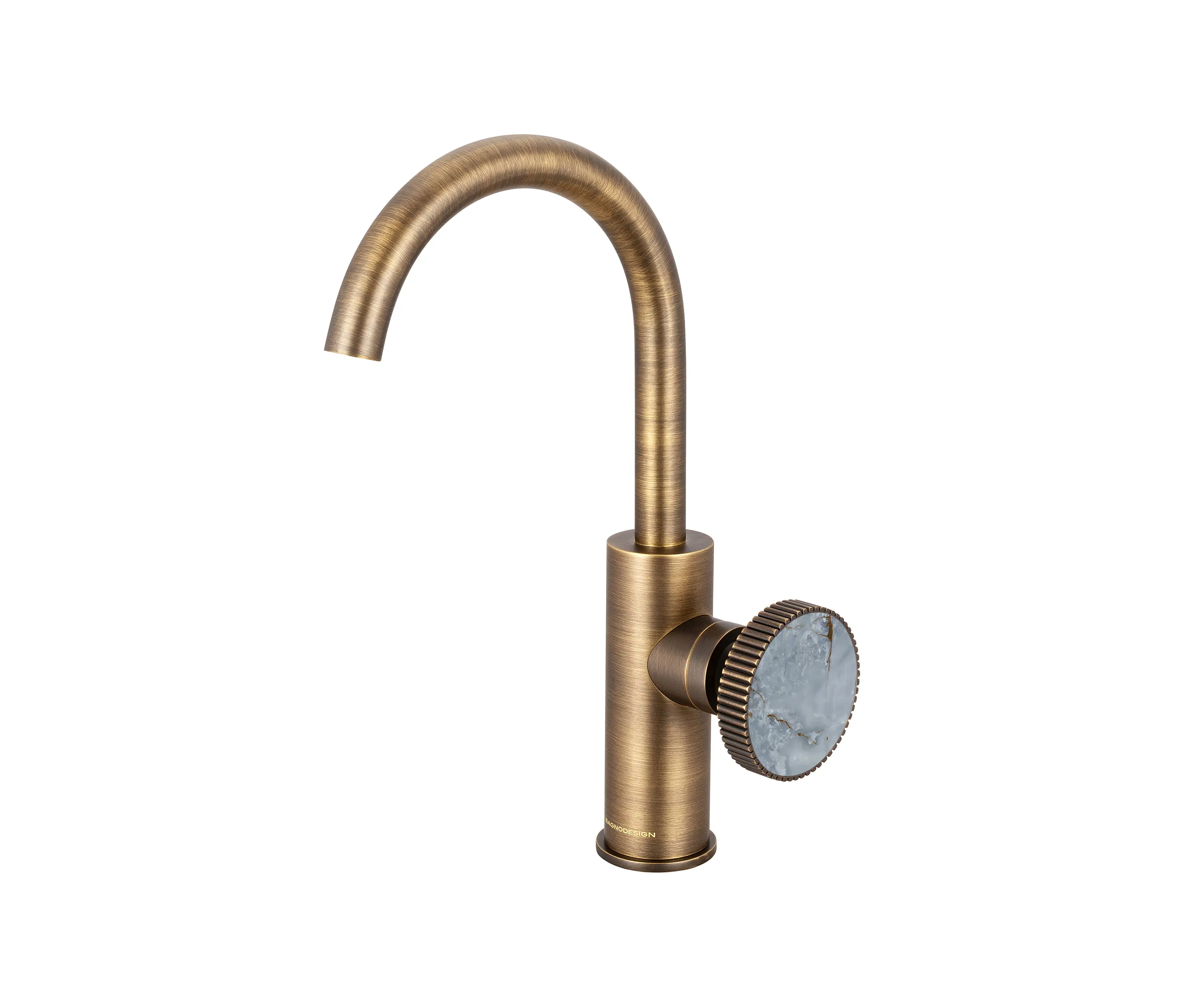 BAGNODESIGN - Chiasso | Deck Mounted Mono Basin Mixer With Porcelain Handle Insert Without Waste