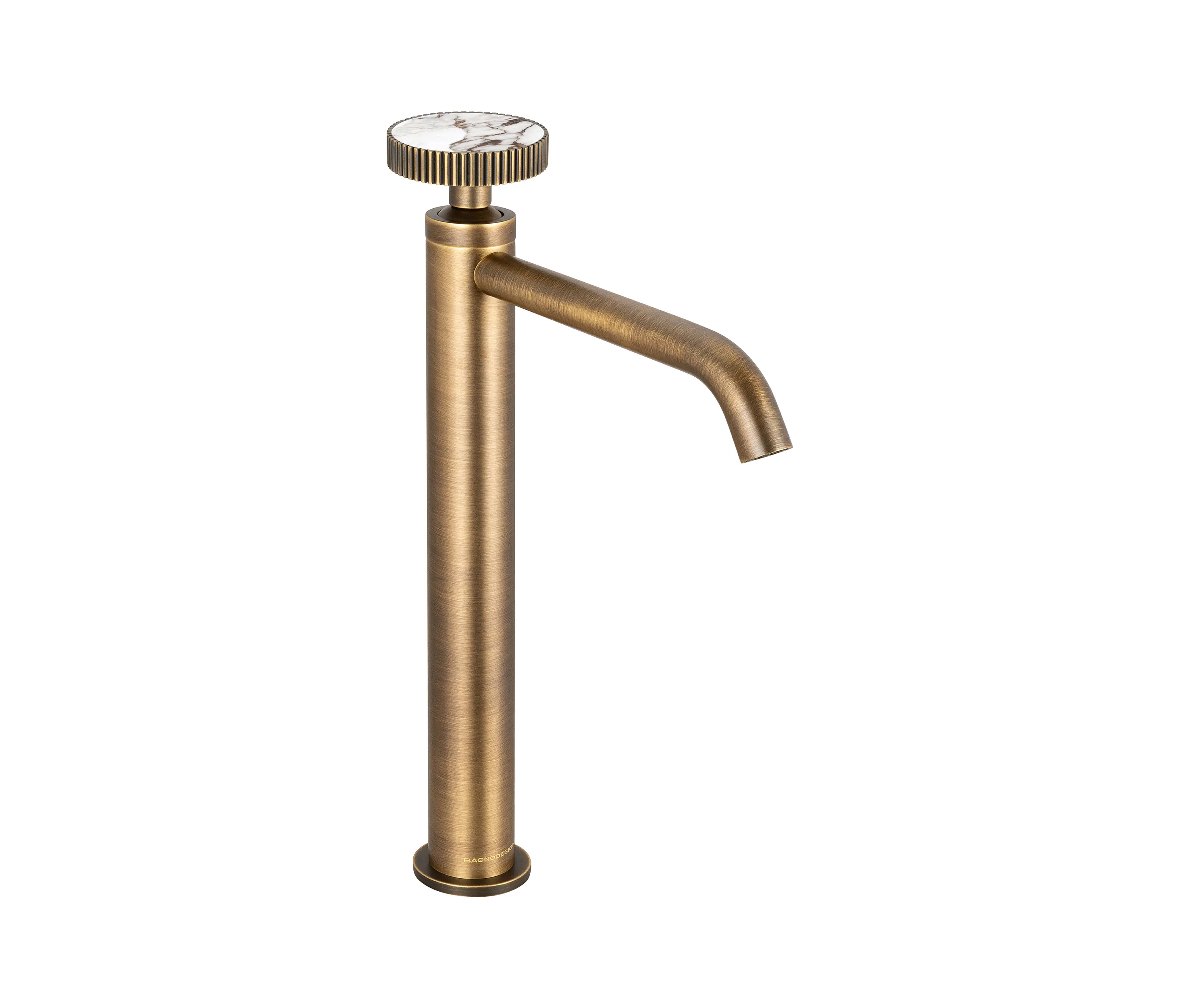 BAGNODESIGN - Chiasso | Deck Mounted Mono Tall Basin Mixer With Porcelain Handle Insert Without Waste