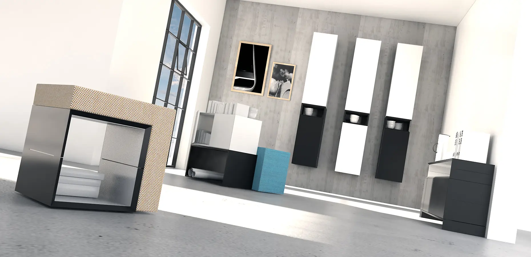 Inwerk - Masterbox® Design Lowboard with seat cushions; Masterbox Design Lowboard on base 1.5 FH