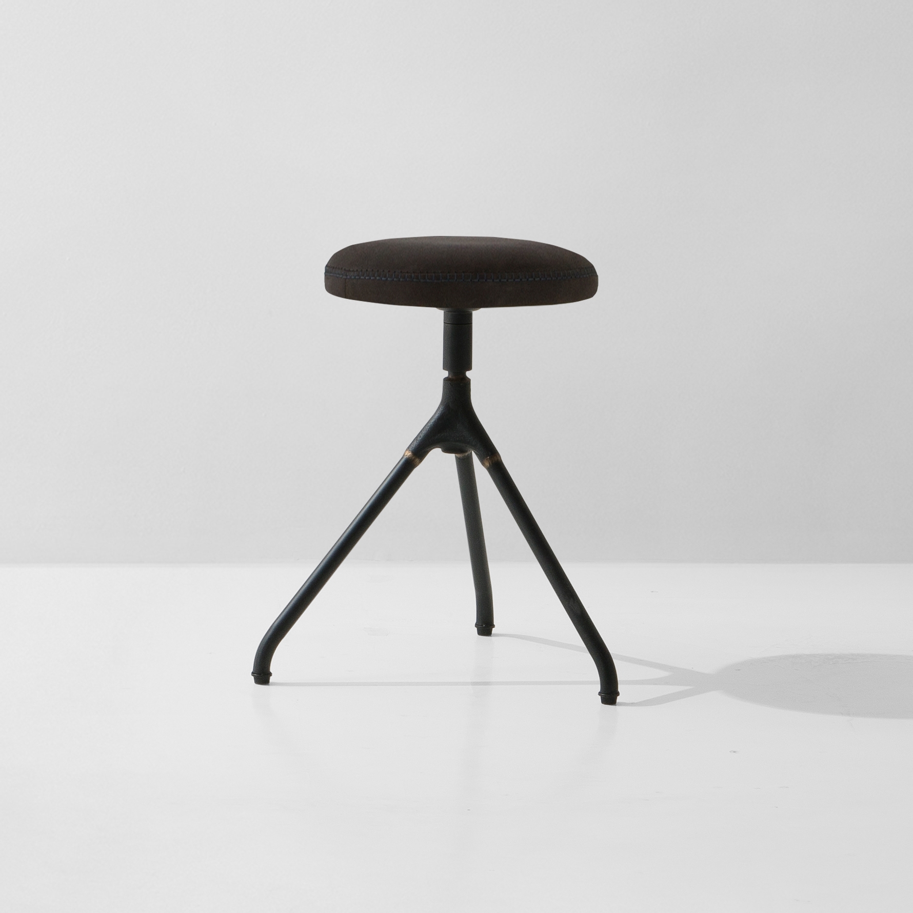 Akron Low Stool With Leather Seat