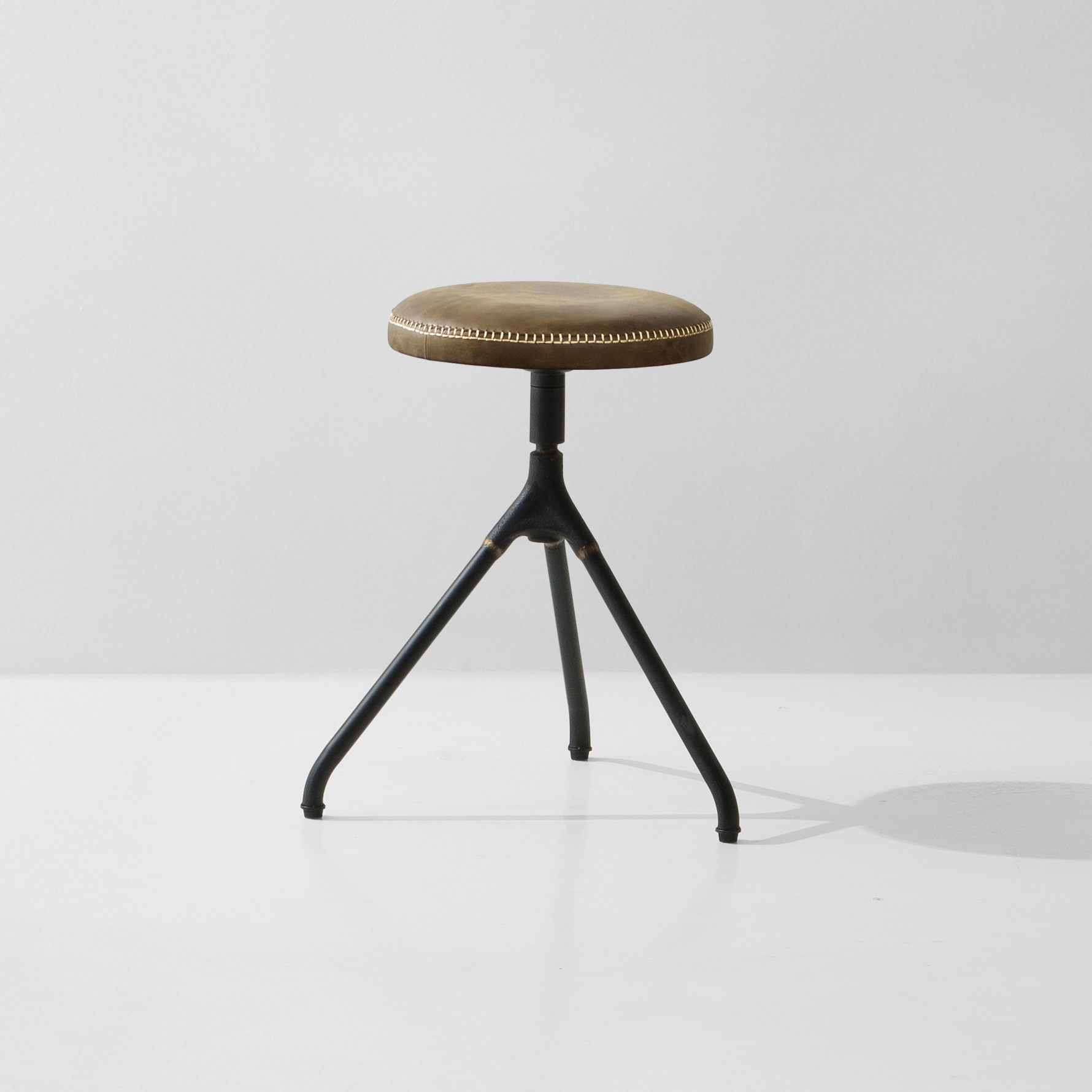 Akron Low Stool With Leather Seat