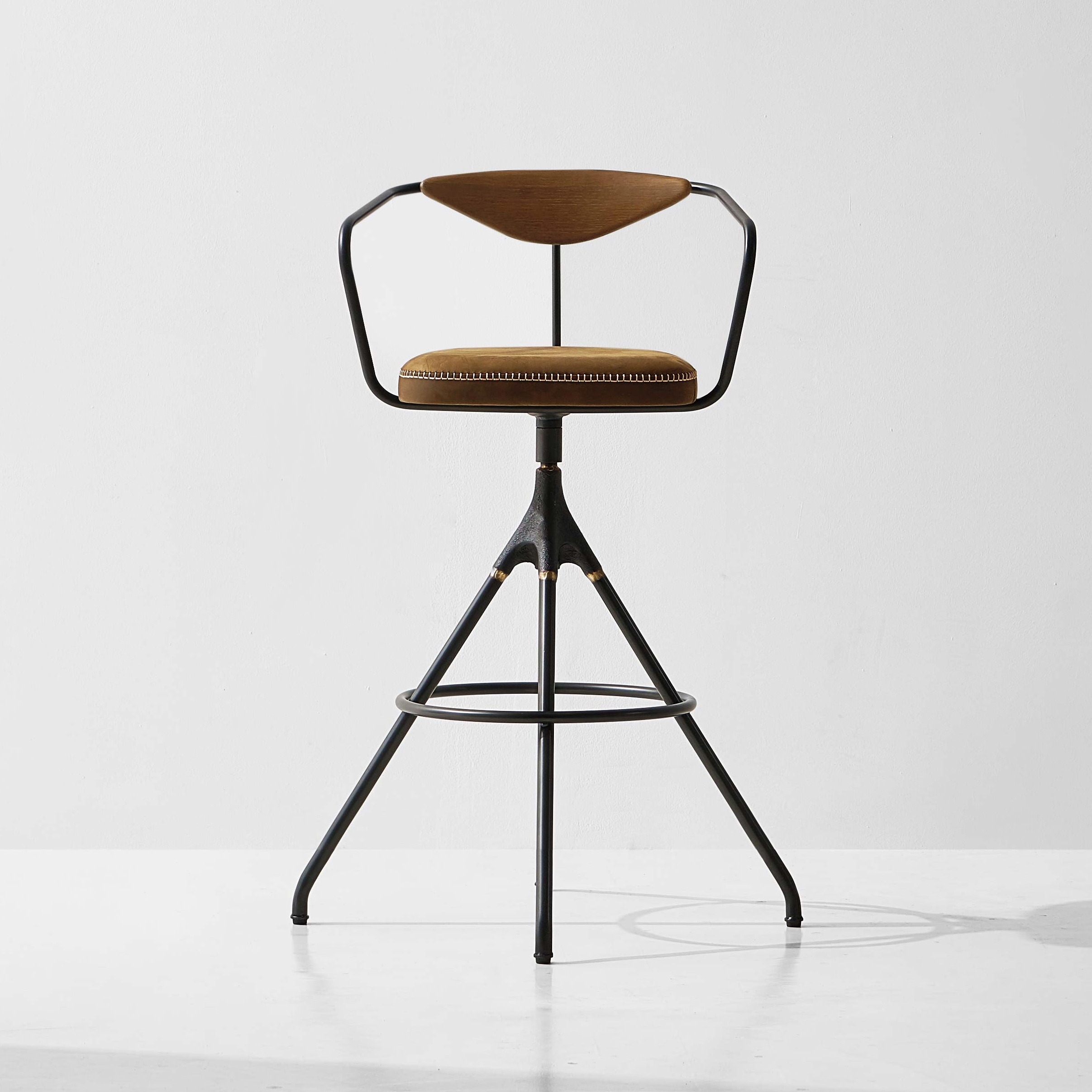 Display product Akron Bar Stool With Backrest & Leather Seat from manufacturer District Eight