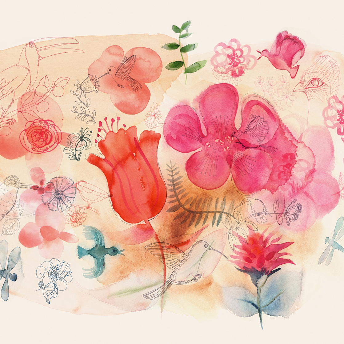 Mostra il prodotto Watercolor and red flowers del produttore WallPepper