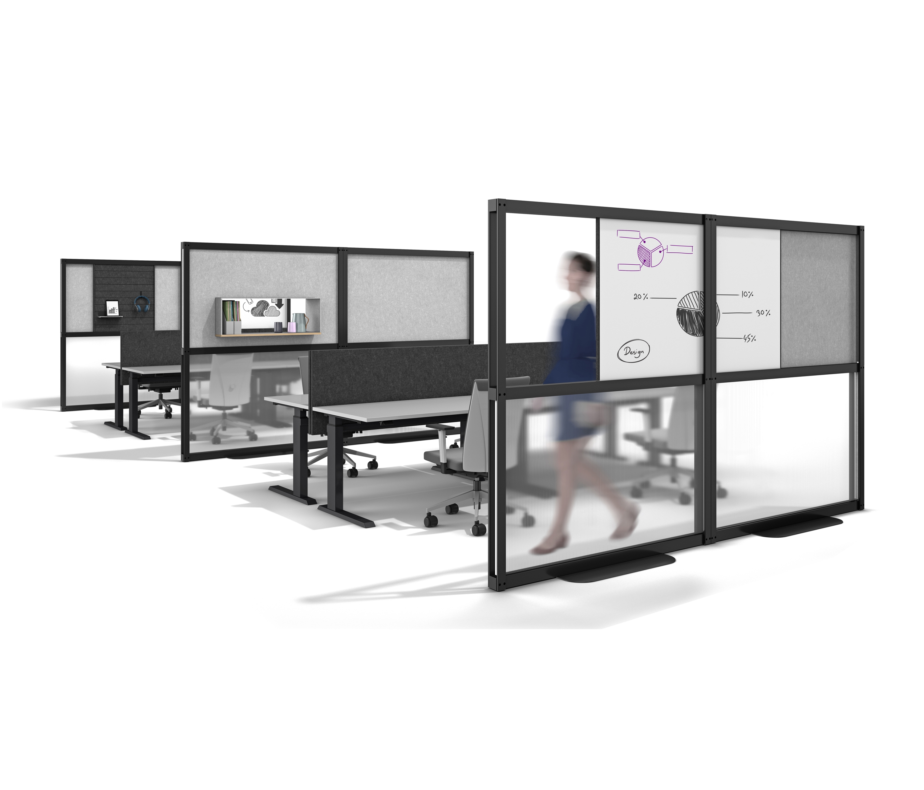 Vertoon produk Open Wall Room Partition System van vervaardiger Fleischer Büromöbelwerk