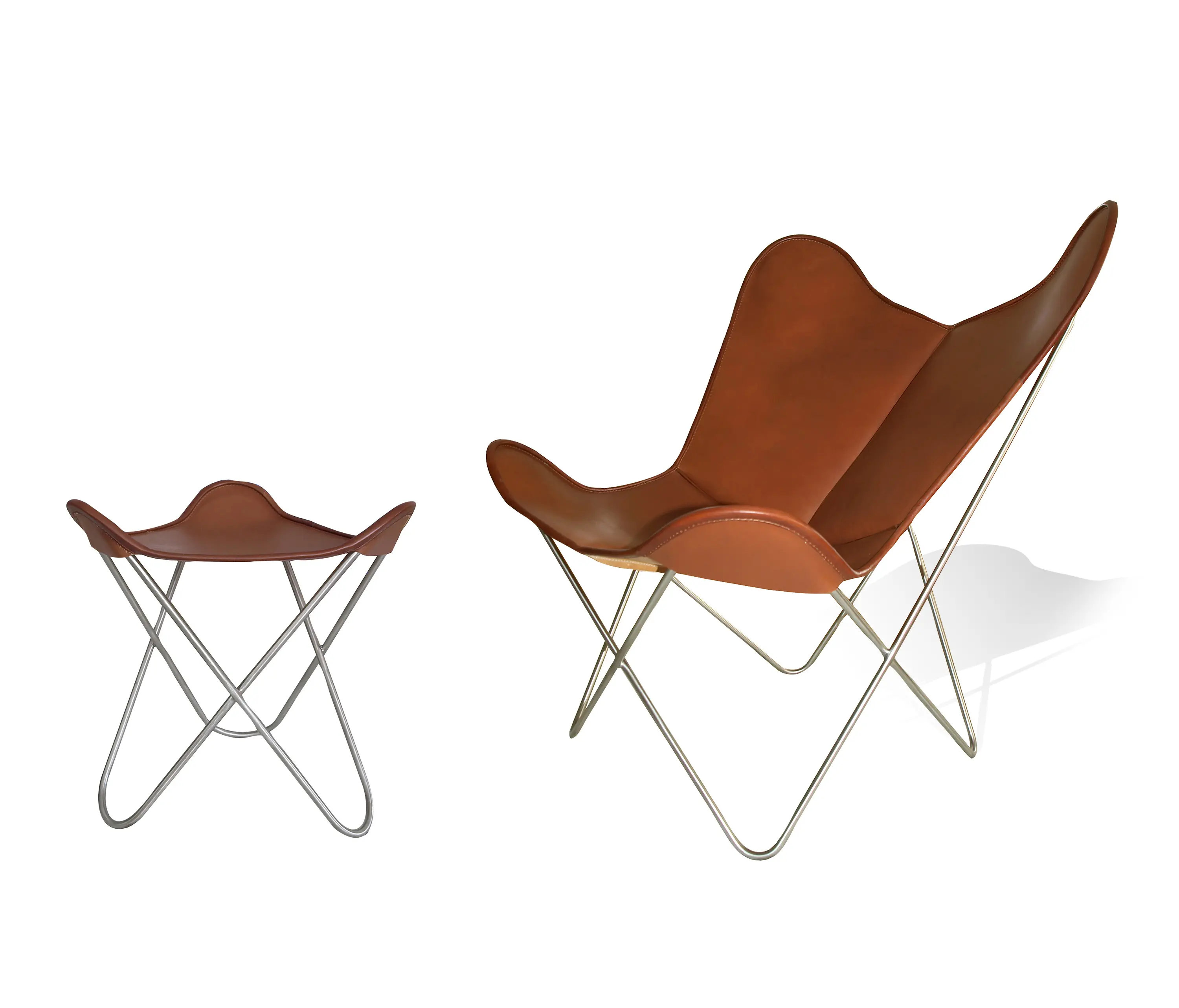 Weinbaums - Hardoy Butterfly Chair ORIGINAL leather tobacco brown with ottoman