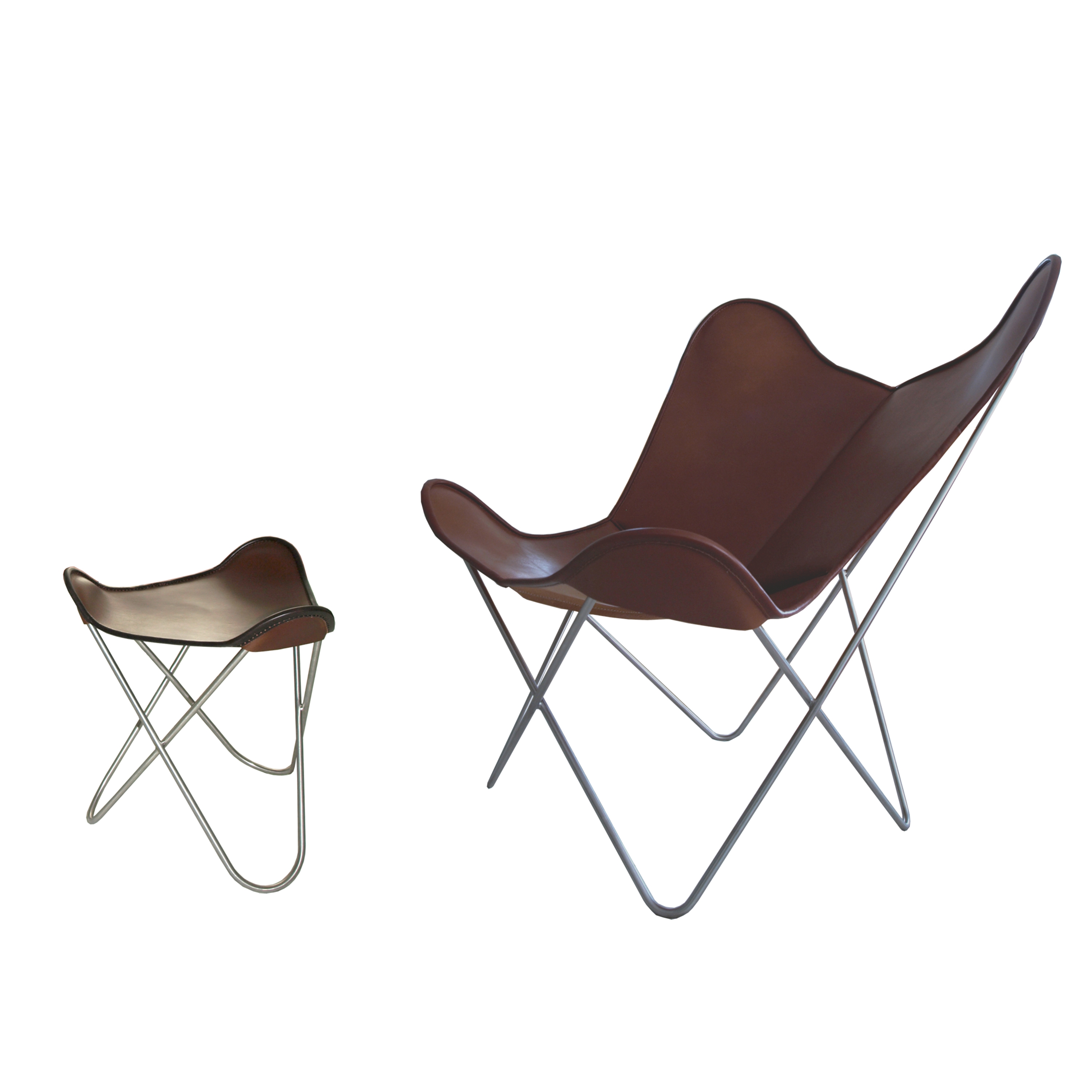 Hardoy Butterfly Chair ORIGINAL Leder kaffeebraun mit Ottoman