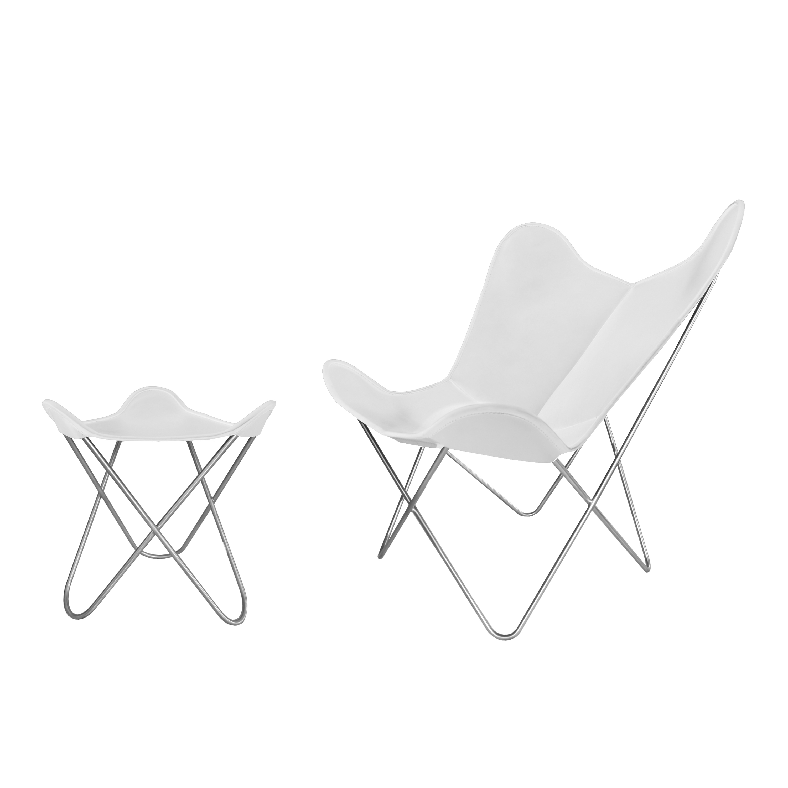 Hardoy Butterfly Chair ORIGINAL leather white with ottoman