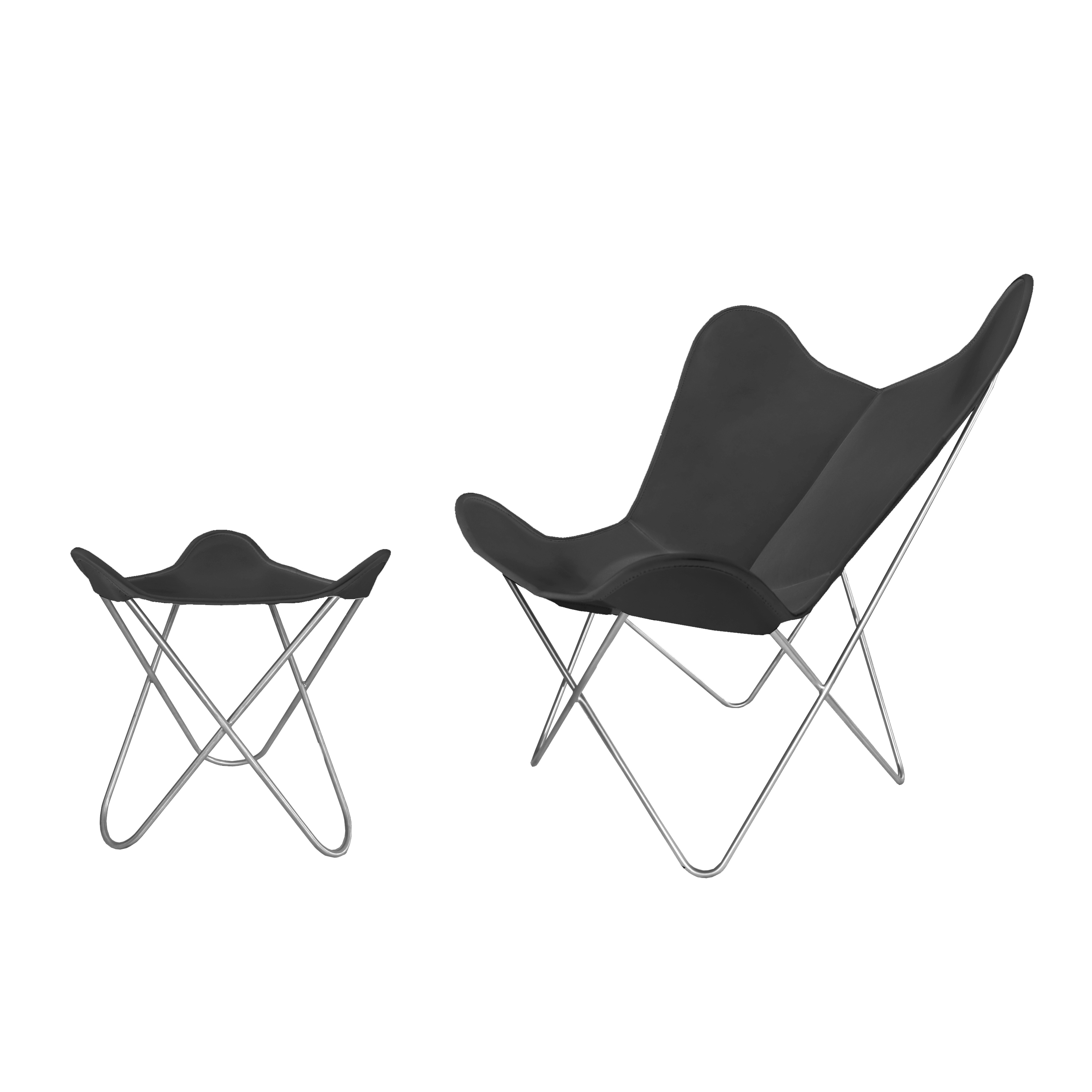 Hardoy Butterfly Chair ORIGINAL leather anthracite with ottoman