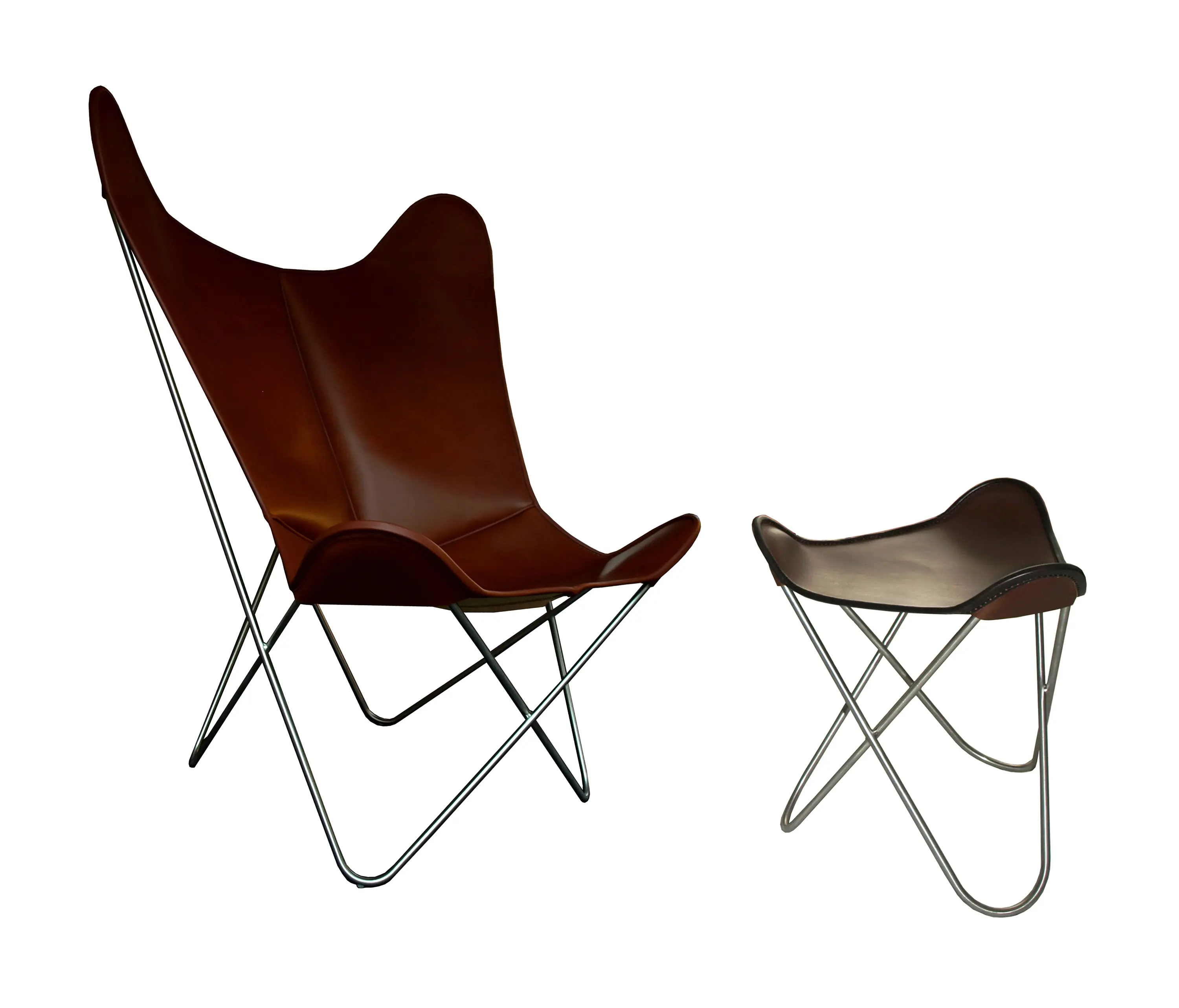 Weinbaums - Hardoy Butterfly Chair GRAND COMFORT Leder kaffeebraun mit Ottoman