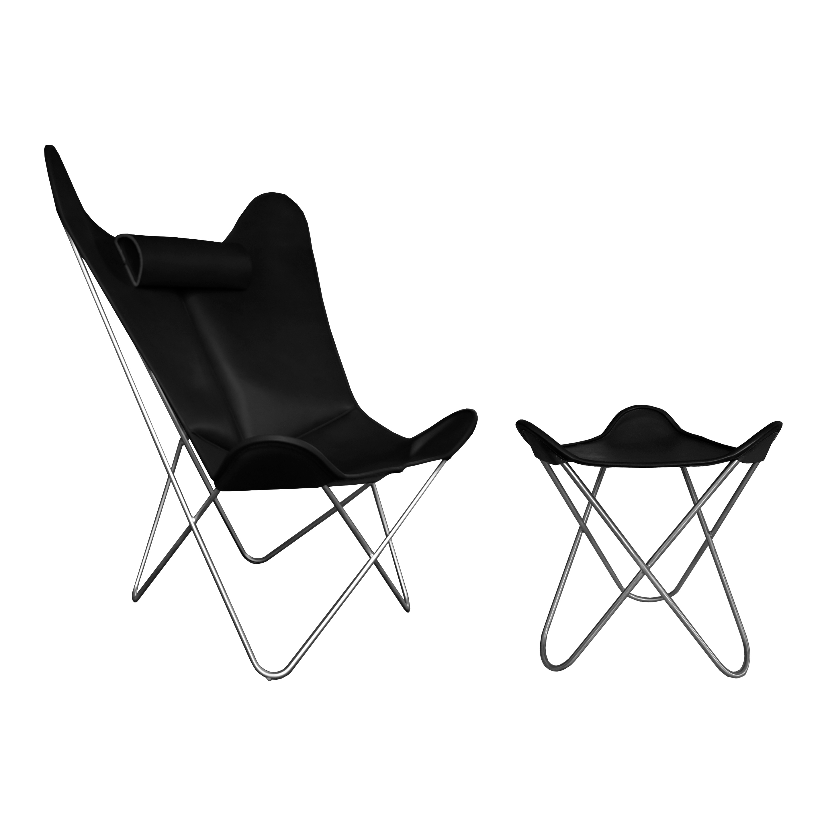 Hardoy Butterfly Chair GRAND COMFORT leather black with ottoman